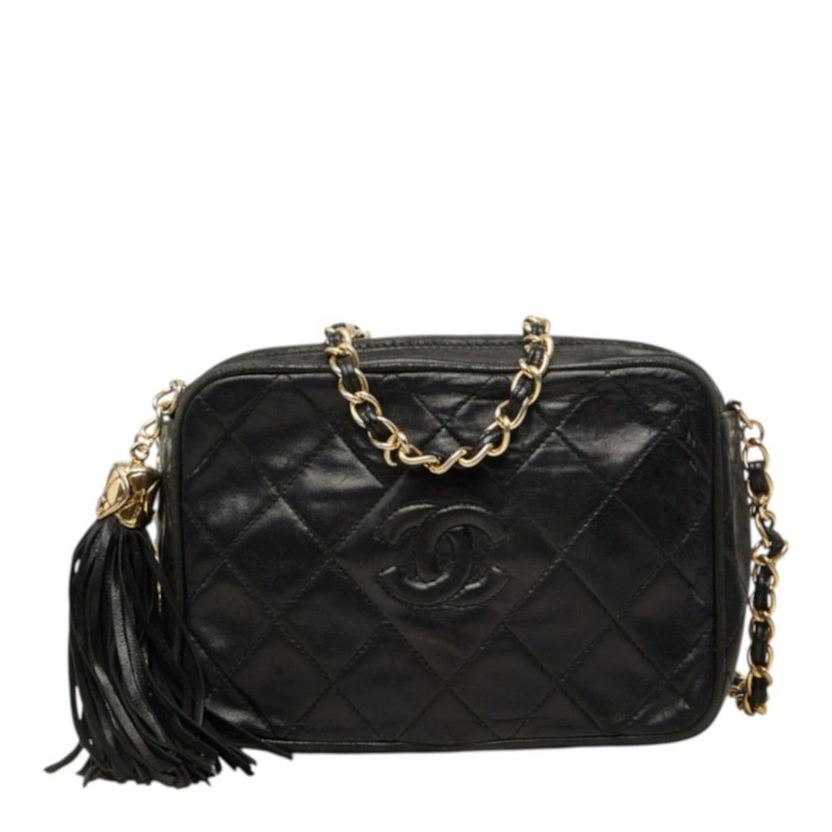 Chanel Matelasse Black Leather Shoulder Bag (Pre-Owned)