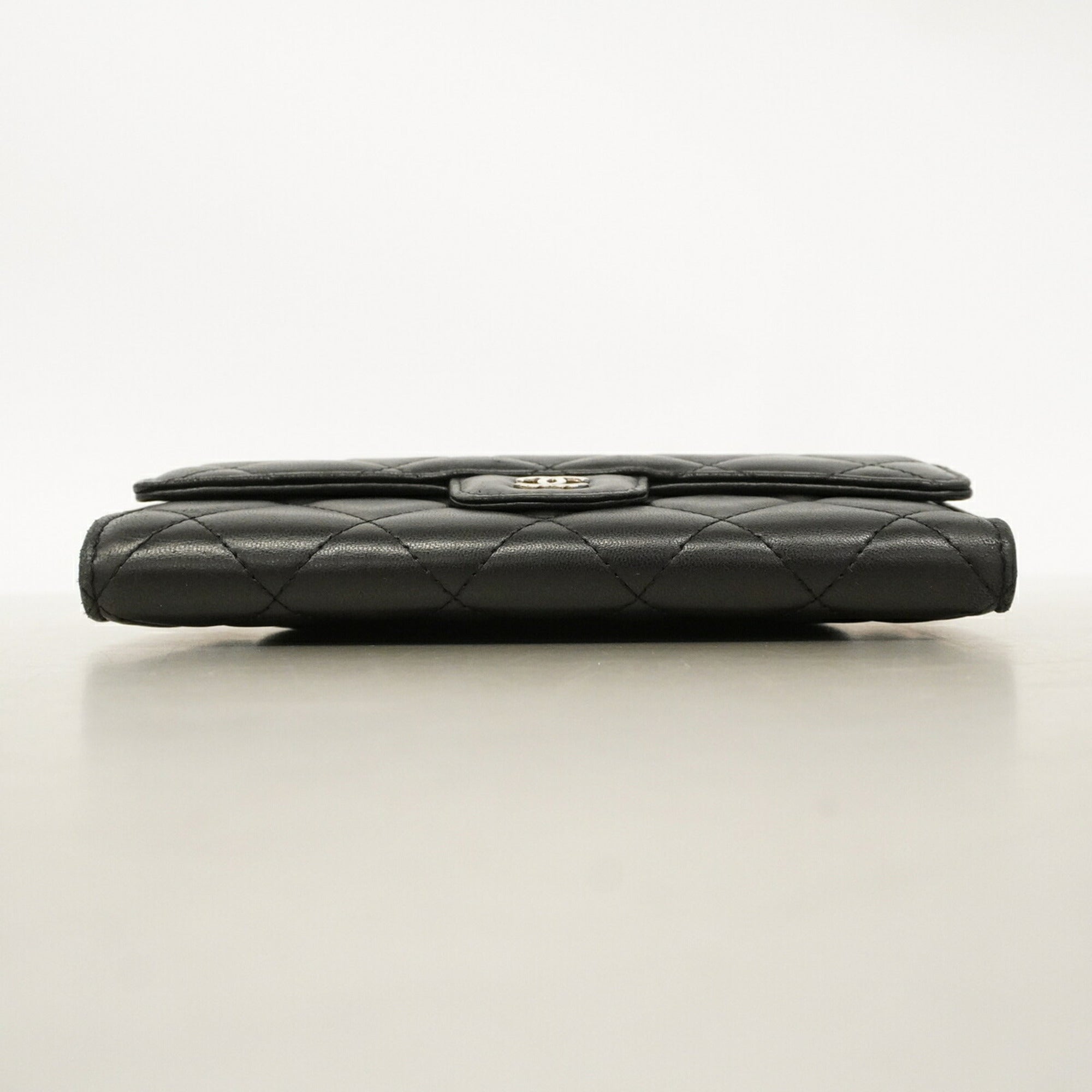Chanel Black Leather Long Wallet (Tri-Fold) (Pre-Owned)