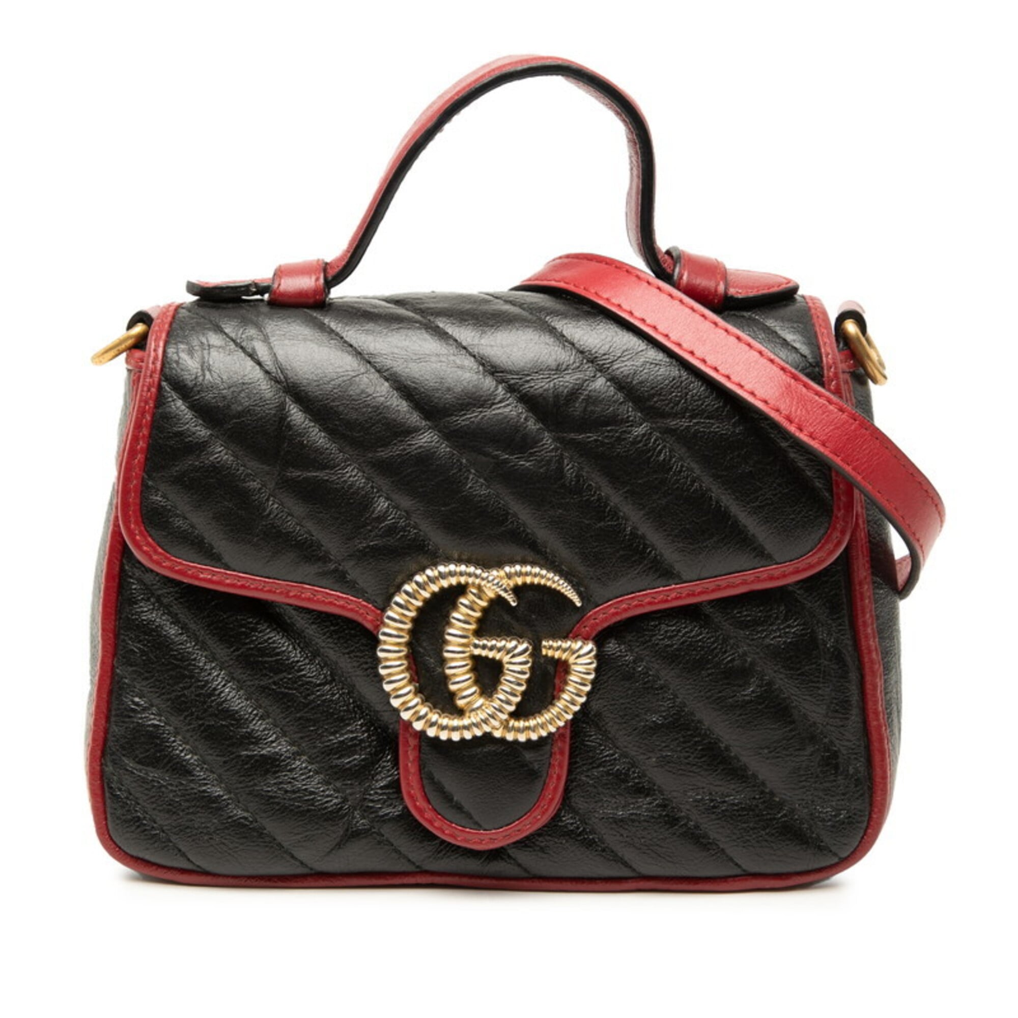 Gucci Black Red Color Leather Handbag Shoulder Bag (Pre-Owned)