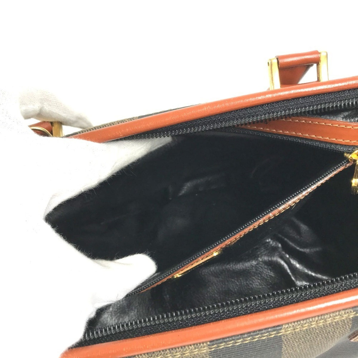 Fendi Pequin Brown Khaki Pvc Leather Boston Bag Handbag (Pre-Owned)