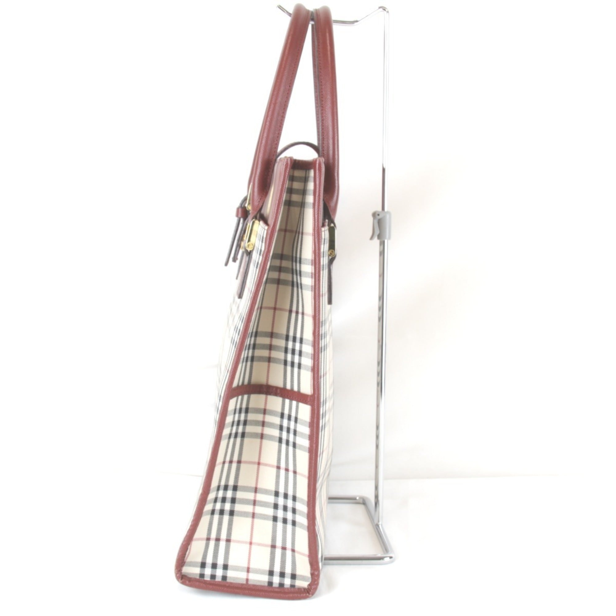 Burberry Red Color Canvas Leather Tote Bag (Pre-Owned)