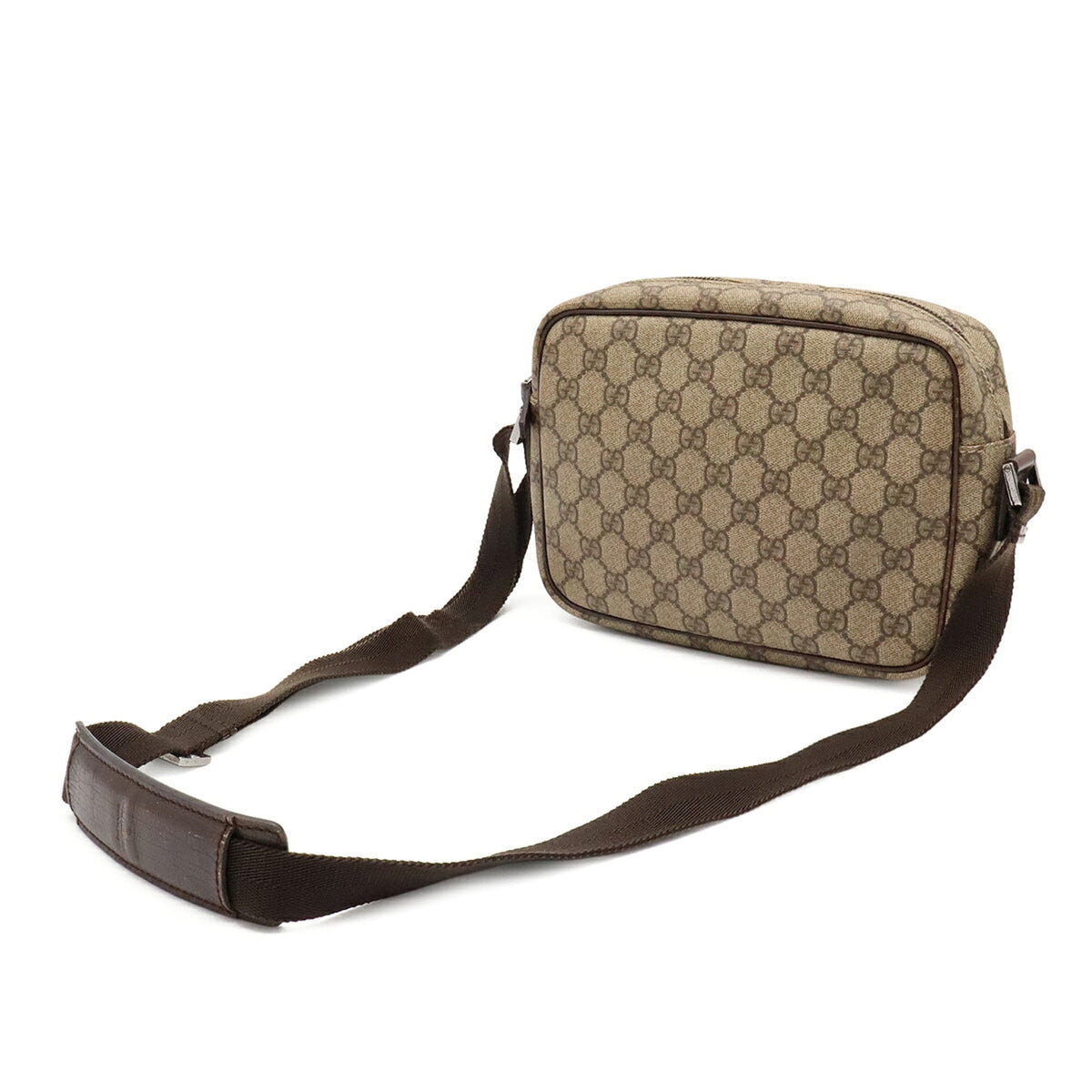 Gucci Gg Plus Beige Dark Brown Khaki Gg Supreme Canvas Pvc Coated Canvas Leather Pochette Shoulder Bag (Pre-Owned)