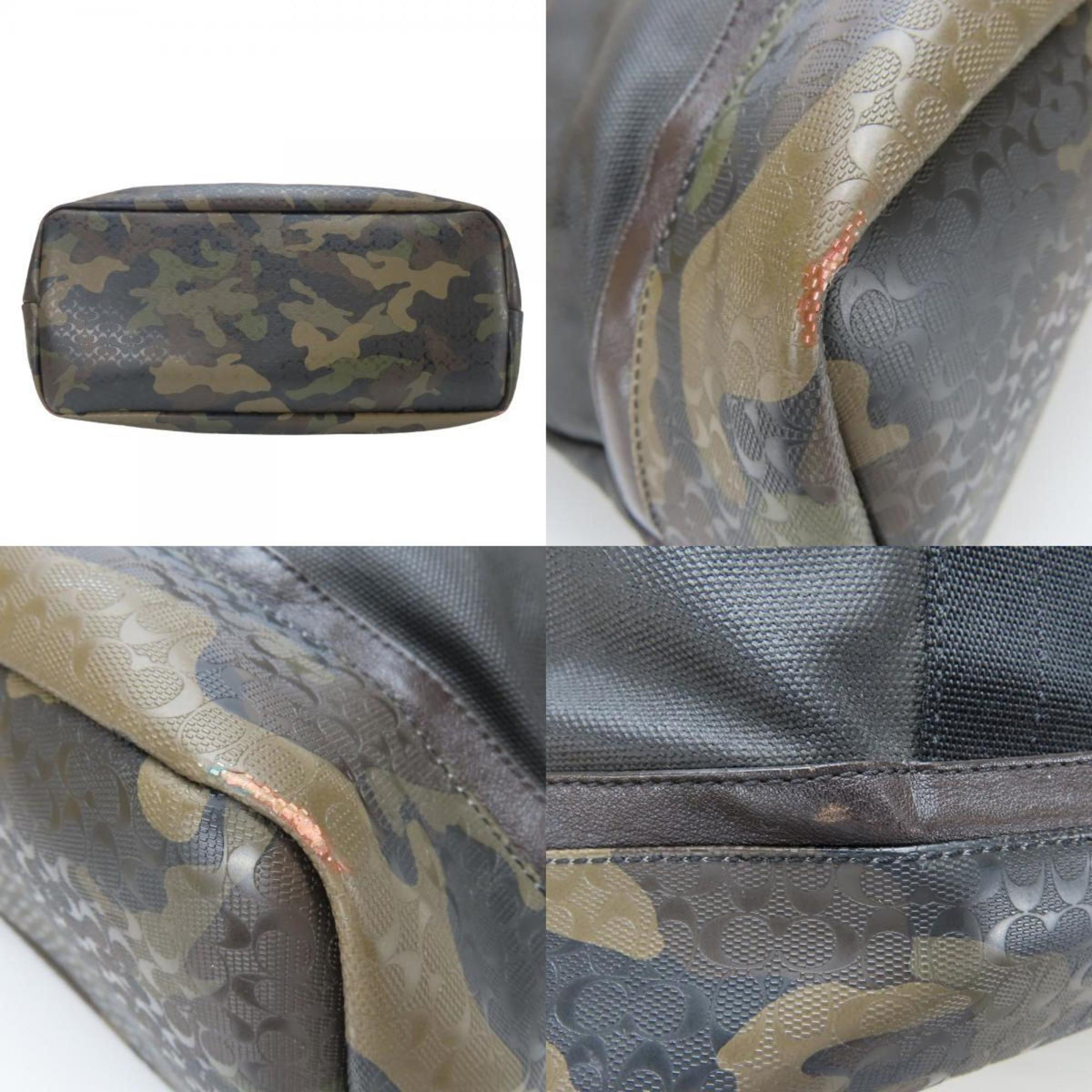 Coach Black Camouflage Green Pvc Coated Canvas Boston Bag Tote Bag (Pre-Owned)
