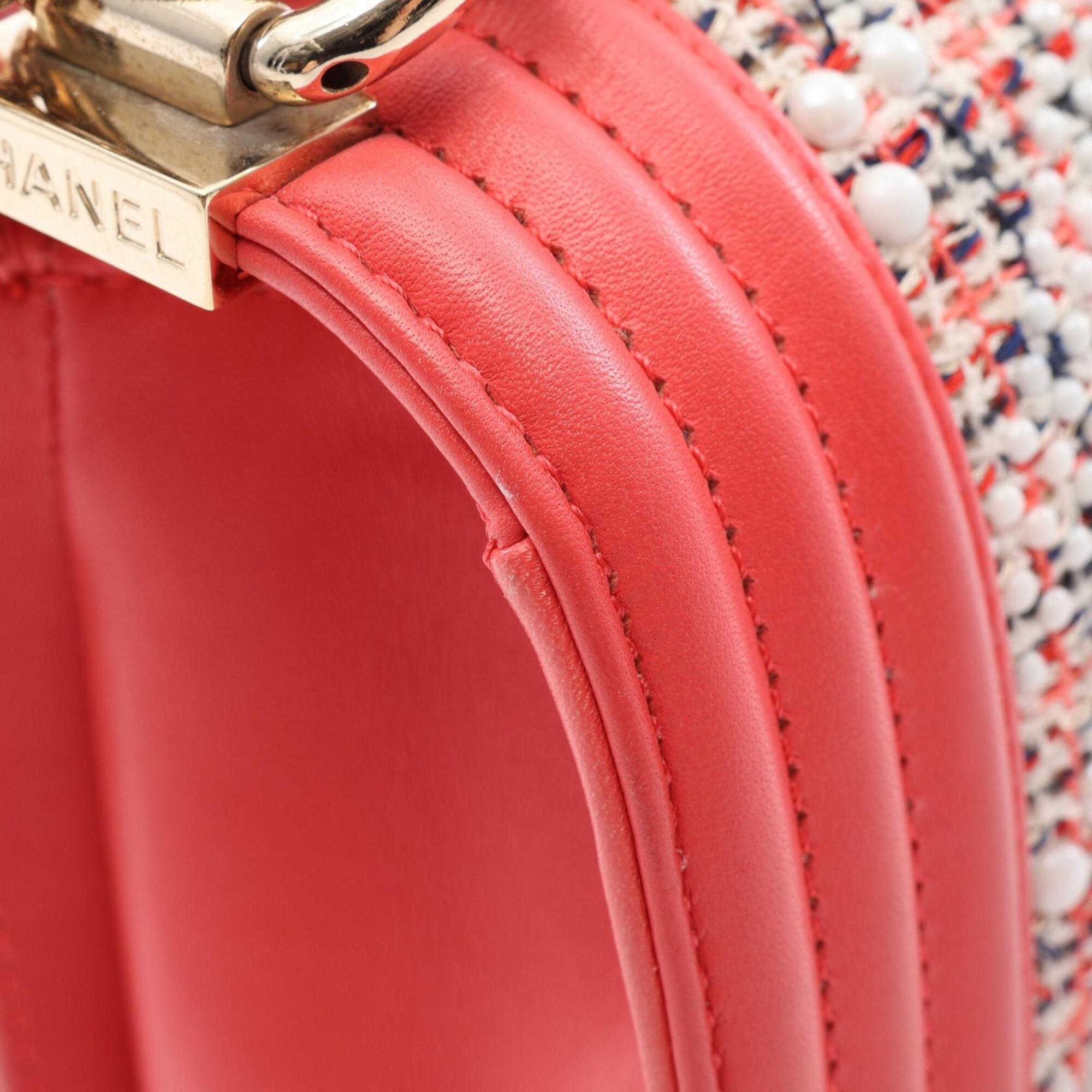 Chanel Multi-Color Pink White Fabric Leather Handbag Shoulder Bag (Pre-Owned)