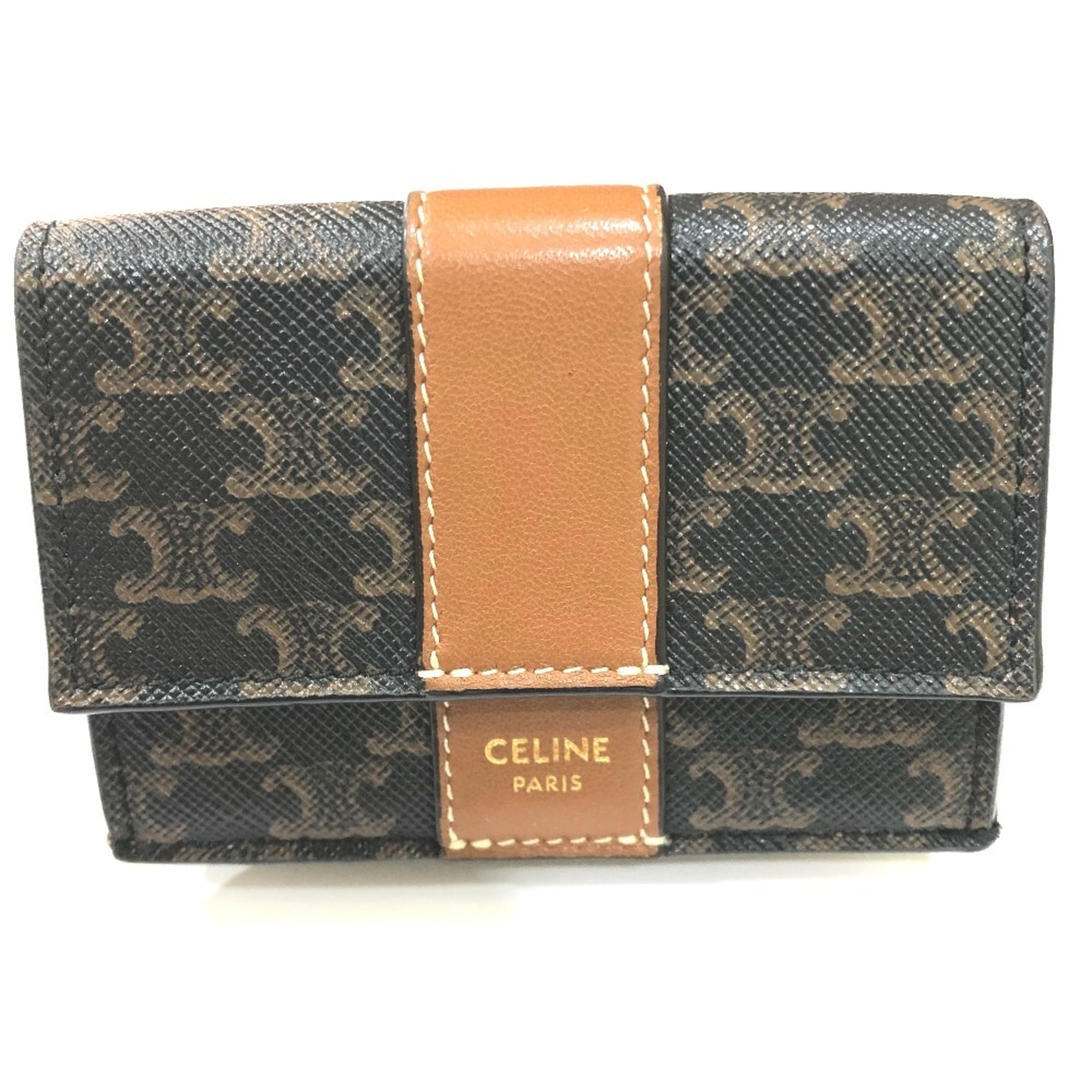 Celine Brown Dark Brown Pvc Leather Wallet (Tri-Fold) (Pre-Owned)