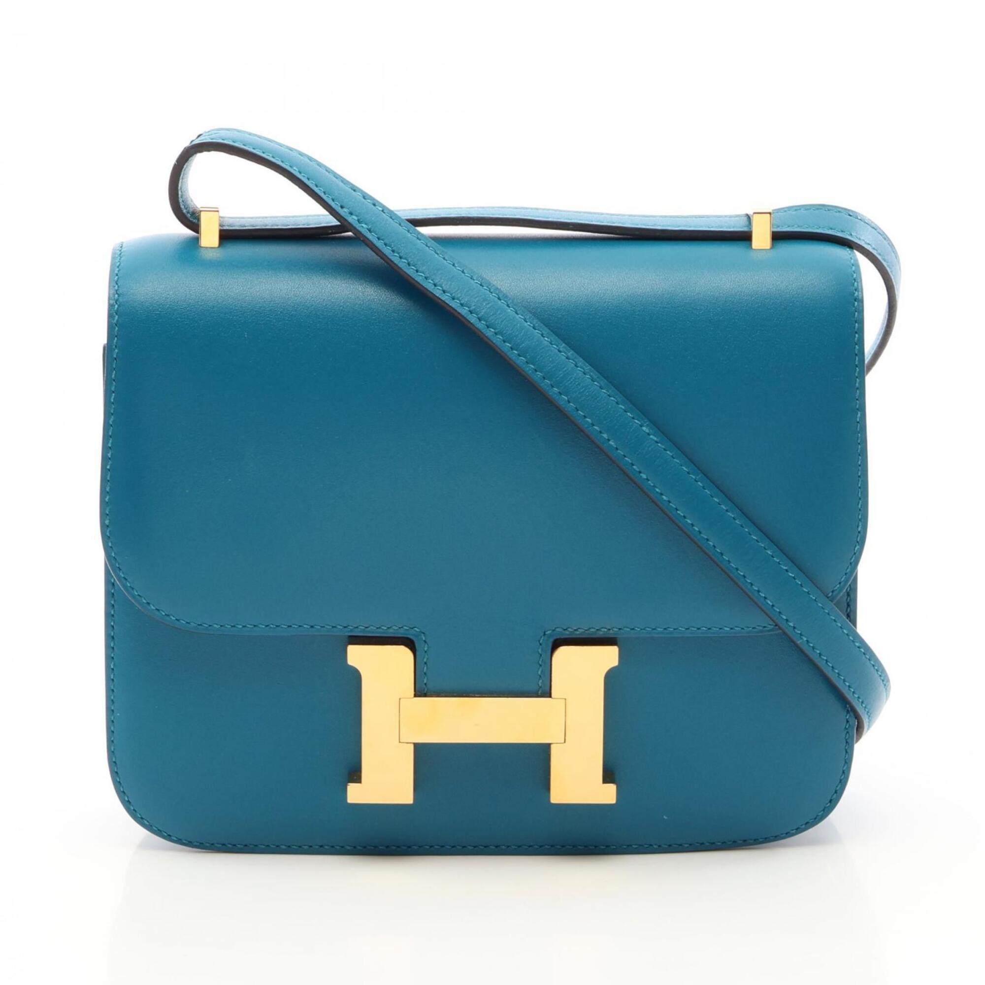 Hermes Blue Tadelakt Leather Handbag Shoulder Bag (Pre-Owned)