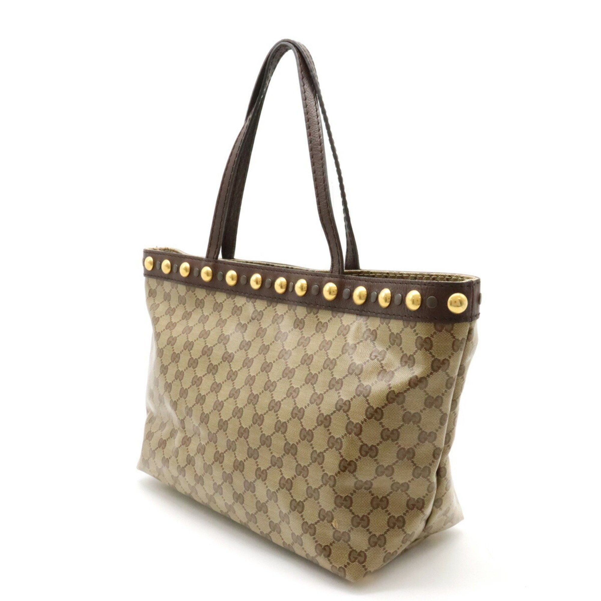 Gucci Beige Dark Beige Coated Canvas Leather Shoulder Bag Tote Bag (Pre-Owned)