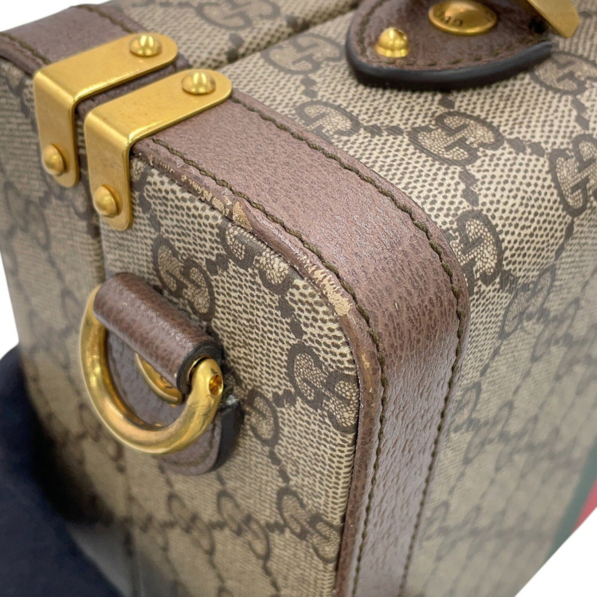 Gucci Beige Brown Green Gg Supreme Leather Handbag Shoulder Bag (Pre-Owned)