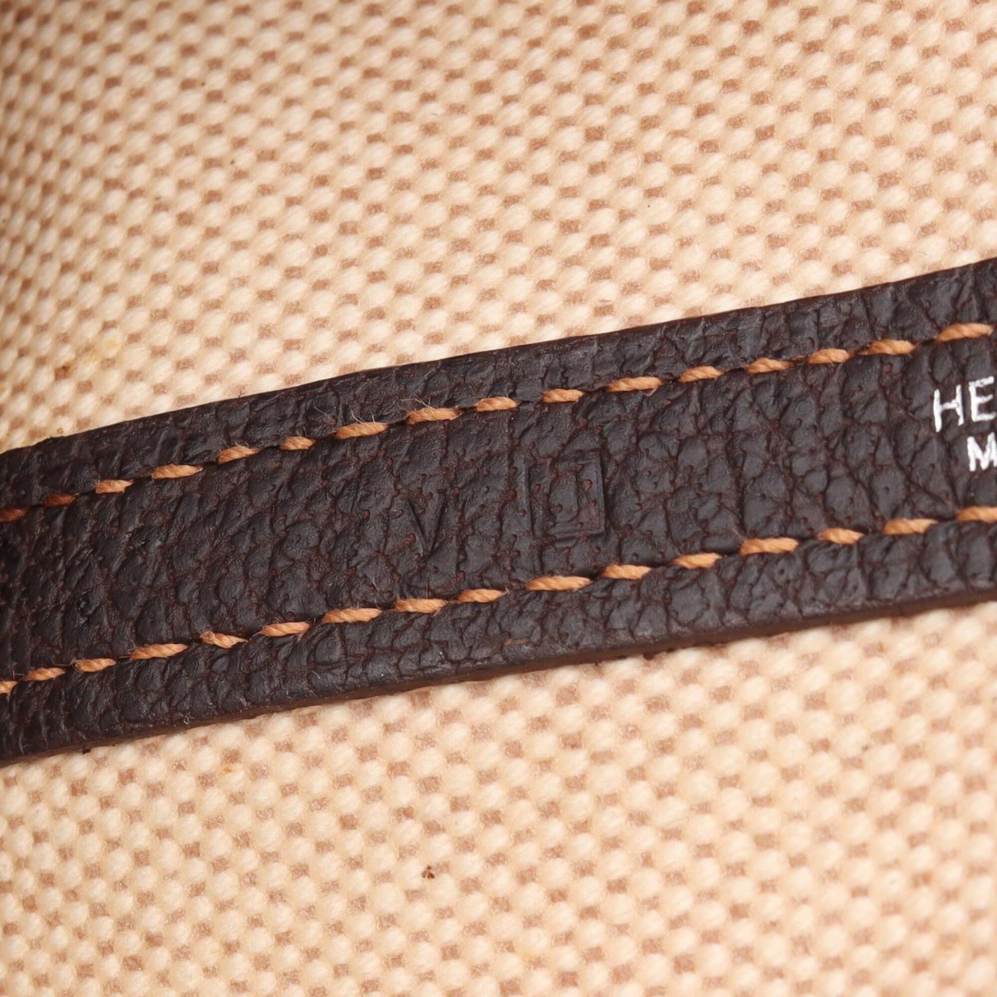 Hermes Brown Ivory Toile H Buffalo Leather Handbag Tote Bag (Pre-Owned)