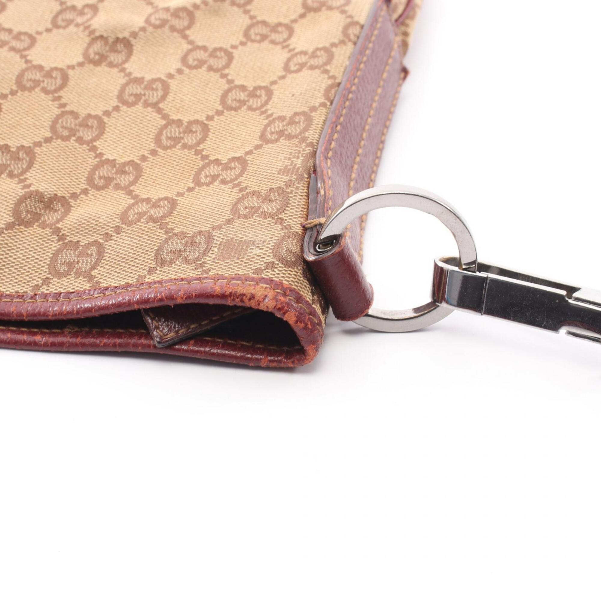 Gucci Beige Bordeaux Canvas Leather Shoulder Bag (Pre-Owned)