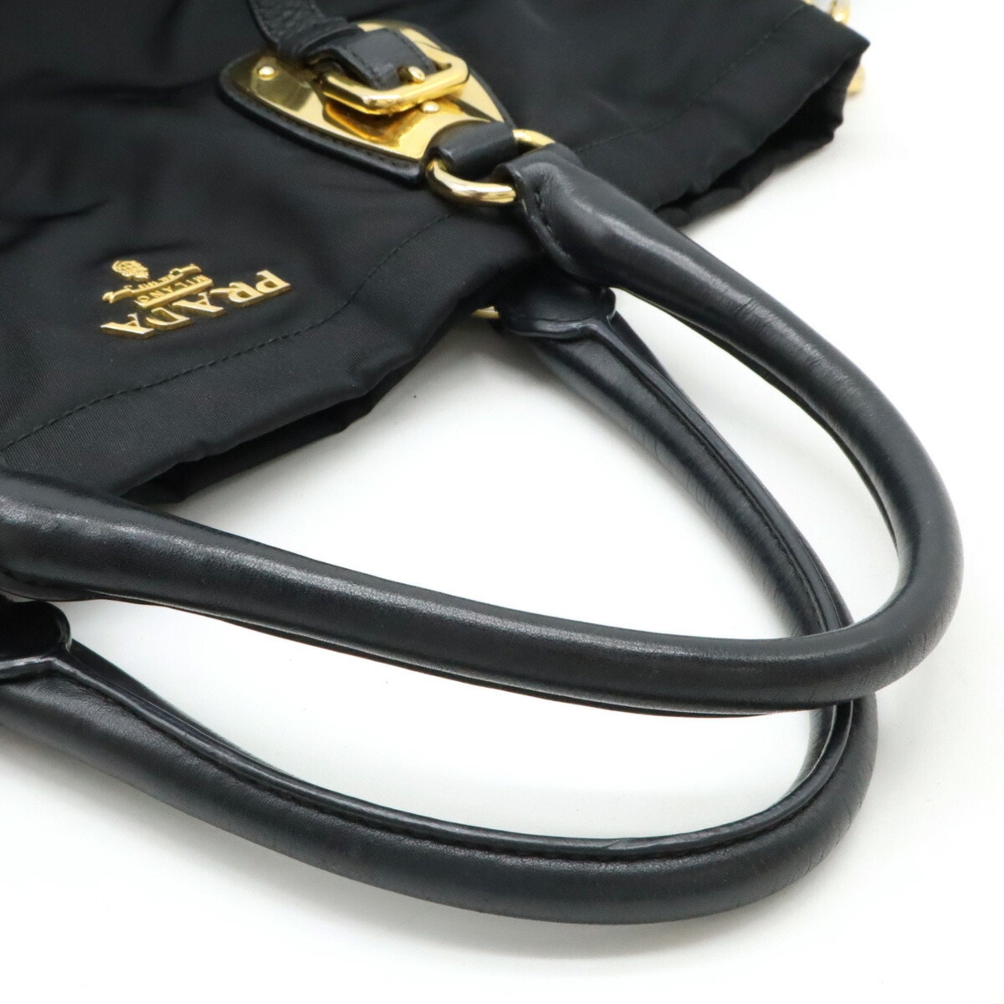 Prada Black Nero Nylon Leather Shoulder Bag Tote Bag (Pre-Owned)