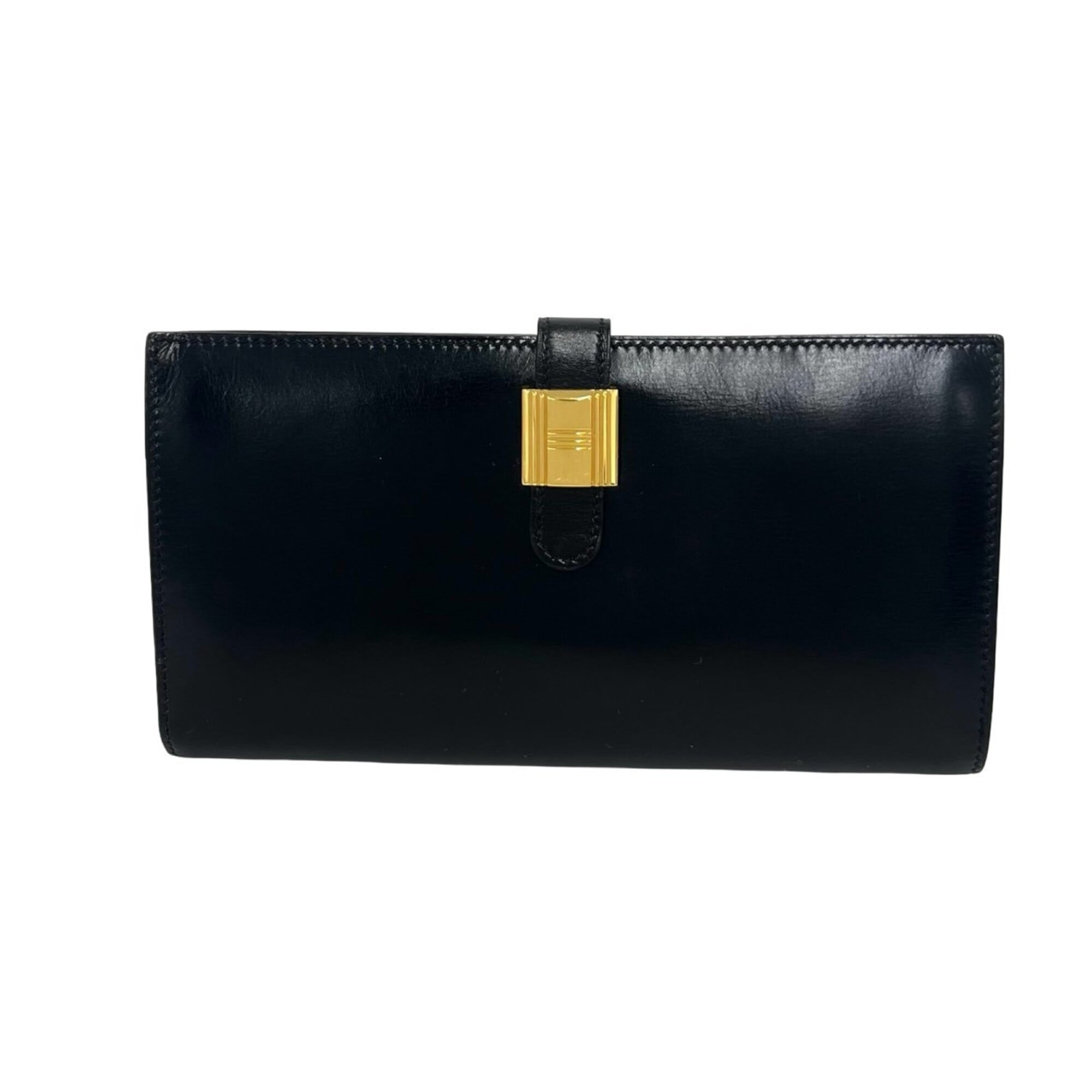 Hermes Black Box Calf Leather Long Wallet (Bi-Fold) (Pre-Owned)