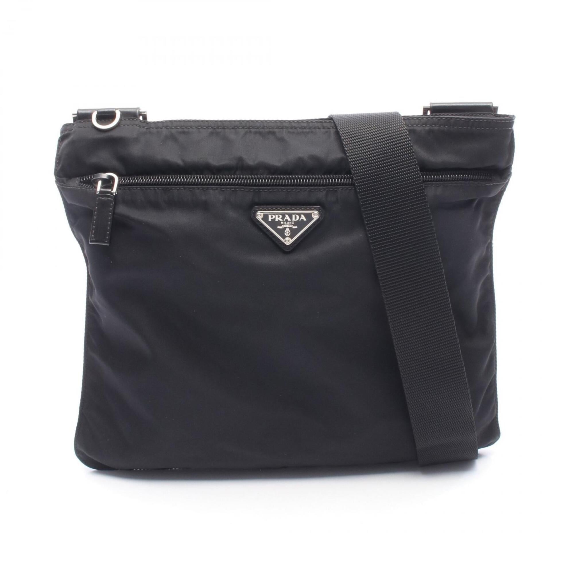 Prada Black Nylon Leather Handbag Shoulder Bag (Pre-Owned)