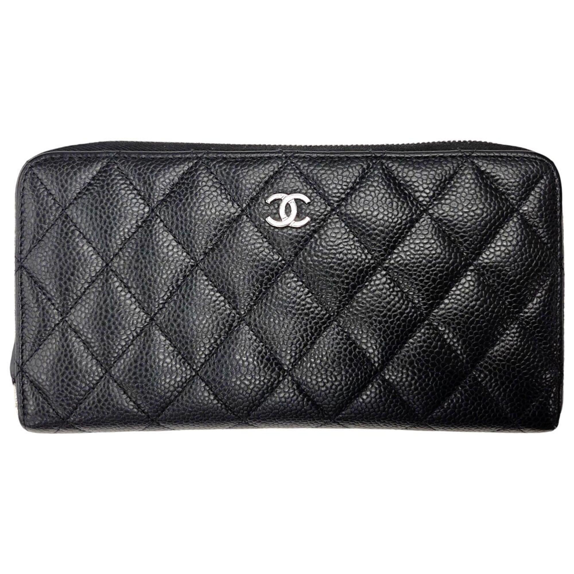 Chanel Black Grained Calfskin Long Wallet (Bi-Fold) (Pre-Owned)