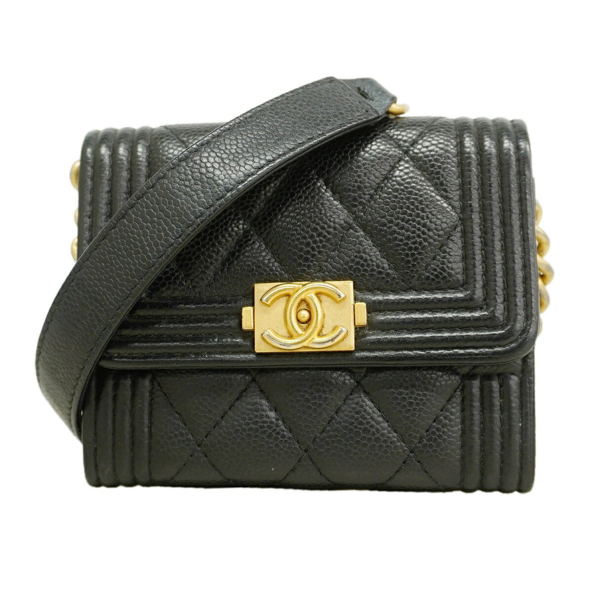 Chanel Black Grained Calfskin Chain/Shoulder Wallet (Pre-Owned)