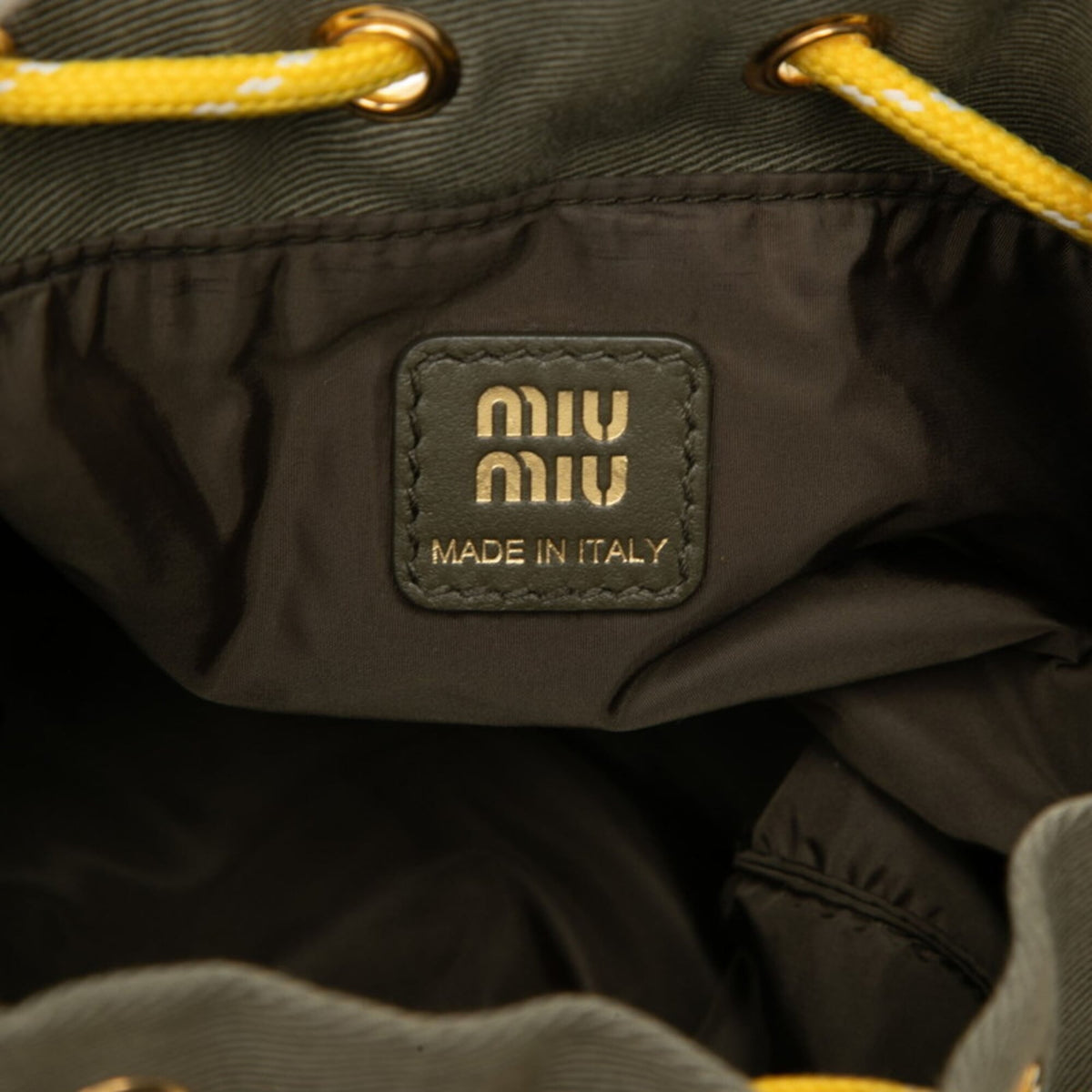 Miu Miu Green Khaki Yellow Canvas Leather Handbag Shoulder Bag (Pre-Owned)