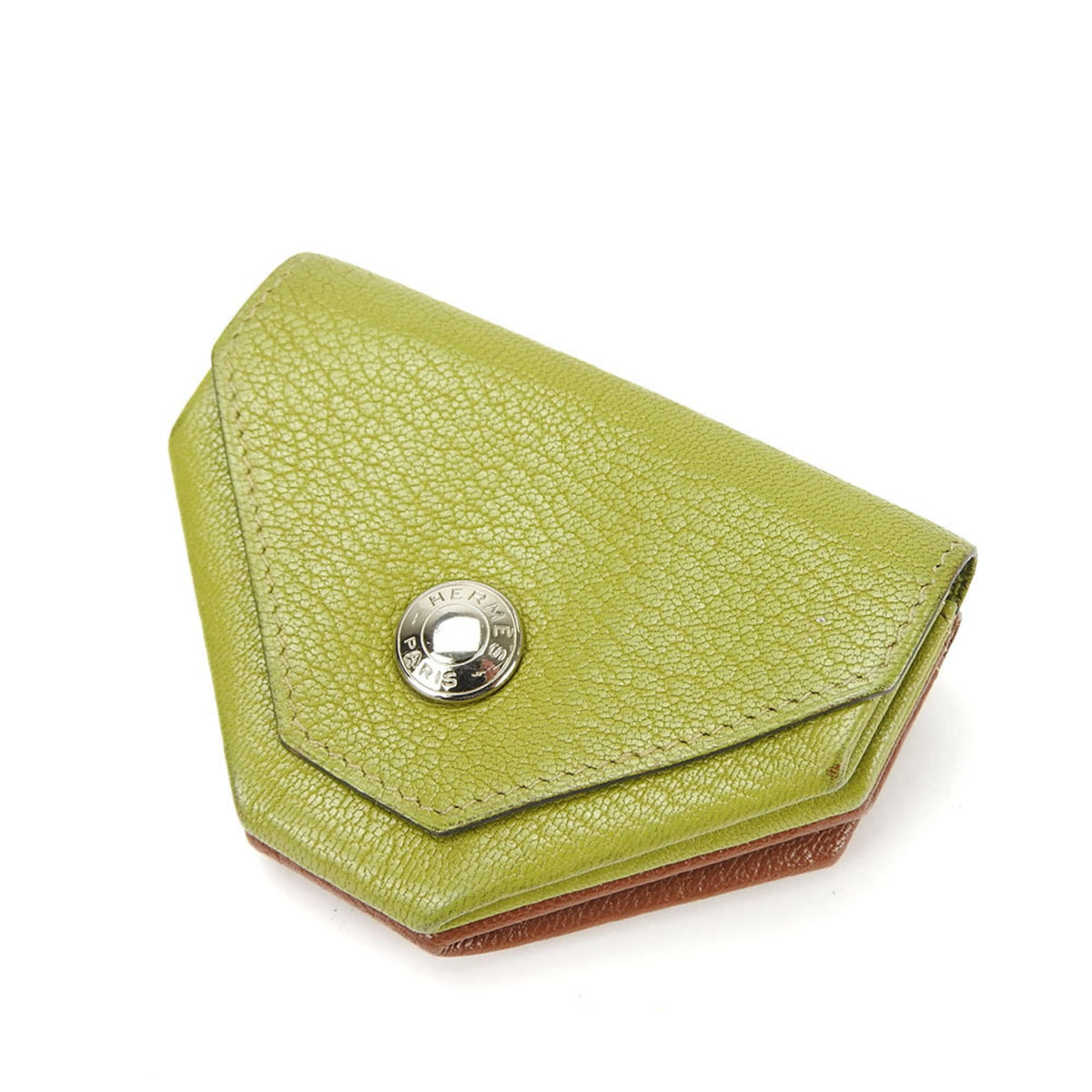 Hermes Le 24 Brown Green Chevre Leather Coin Purse/Coin Case (Pre-Owned)