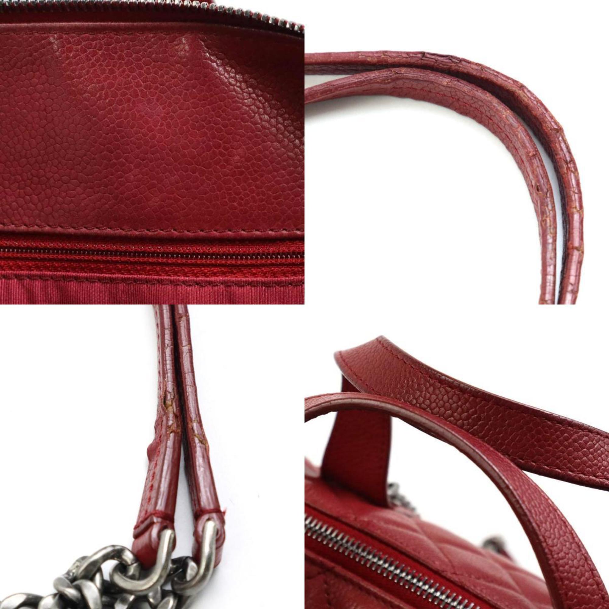 Chanel Burgundy Caviar Leather Handbag Shoulder Bag (Pre-Owned)