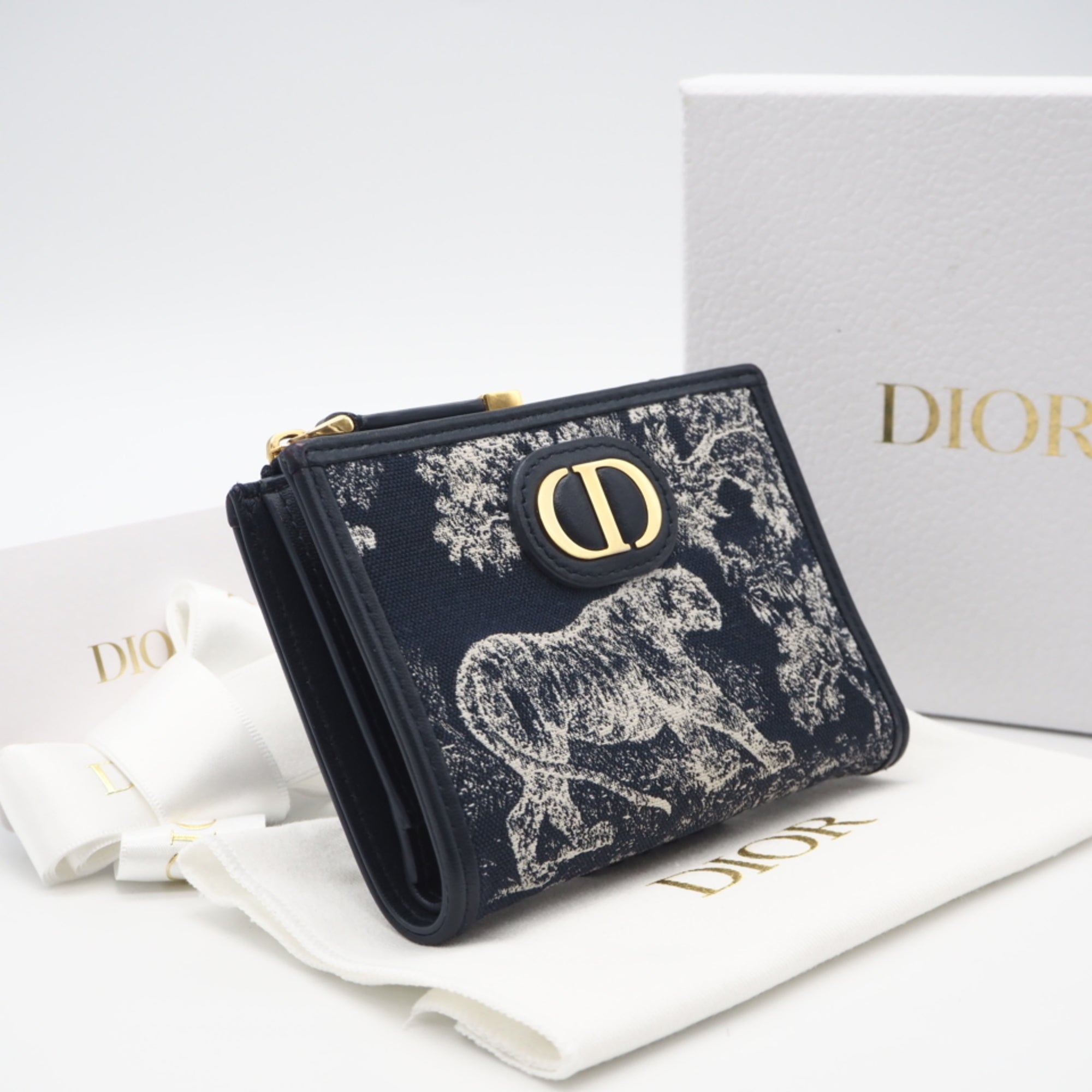 Christian Dior Navy White Cotton Leather Wallet (Bi-Fold) (Pre-Owned)