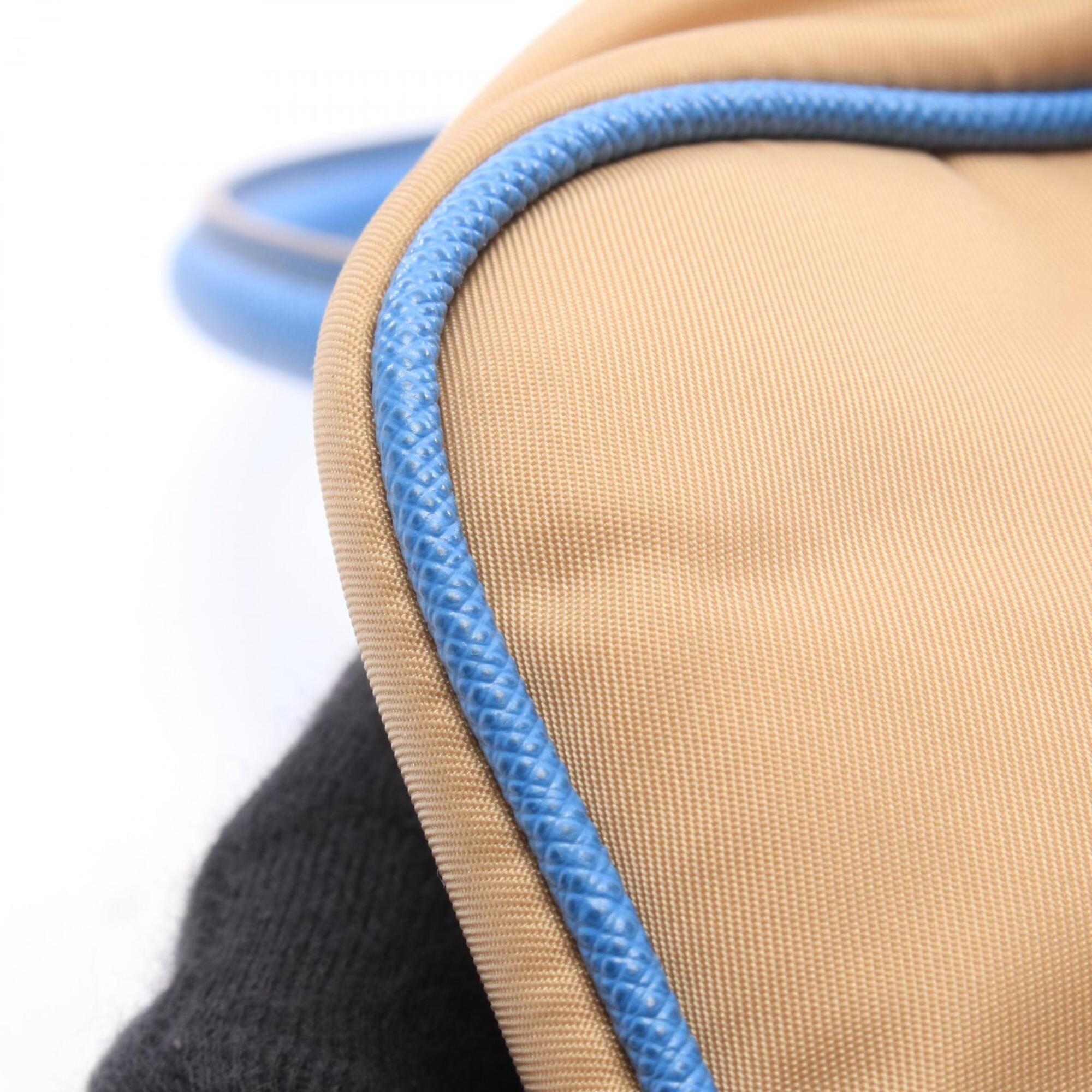 Prada Beige Blue Nylon Leather Handbag (Pre-Owned)