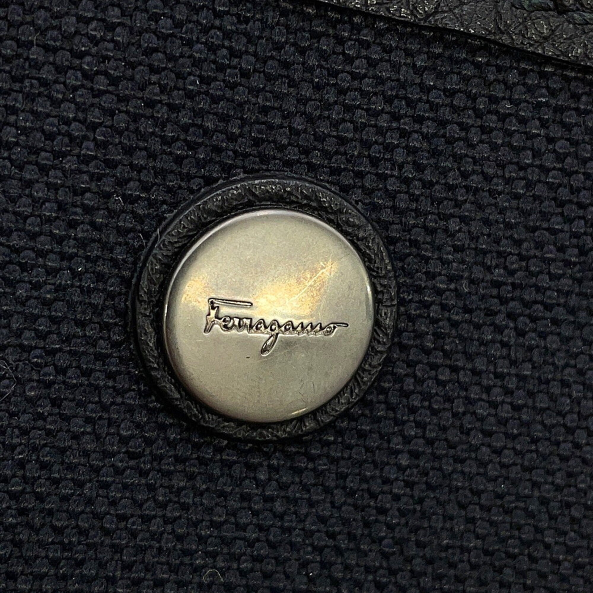 Salvatore Ferragamo Black Canvas Handbag Tote Bag (Pre-Owned)