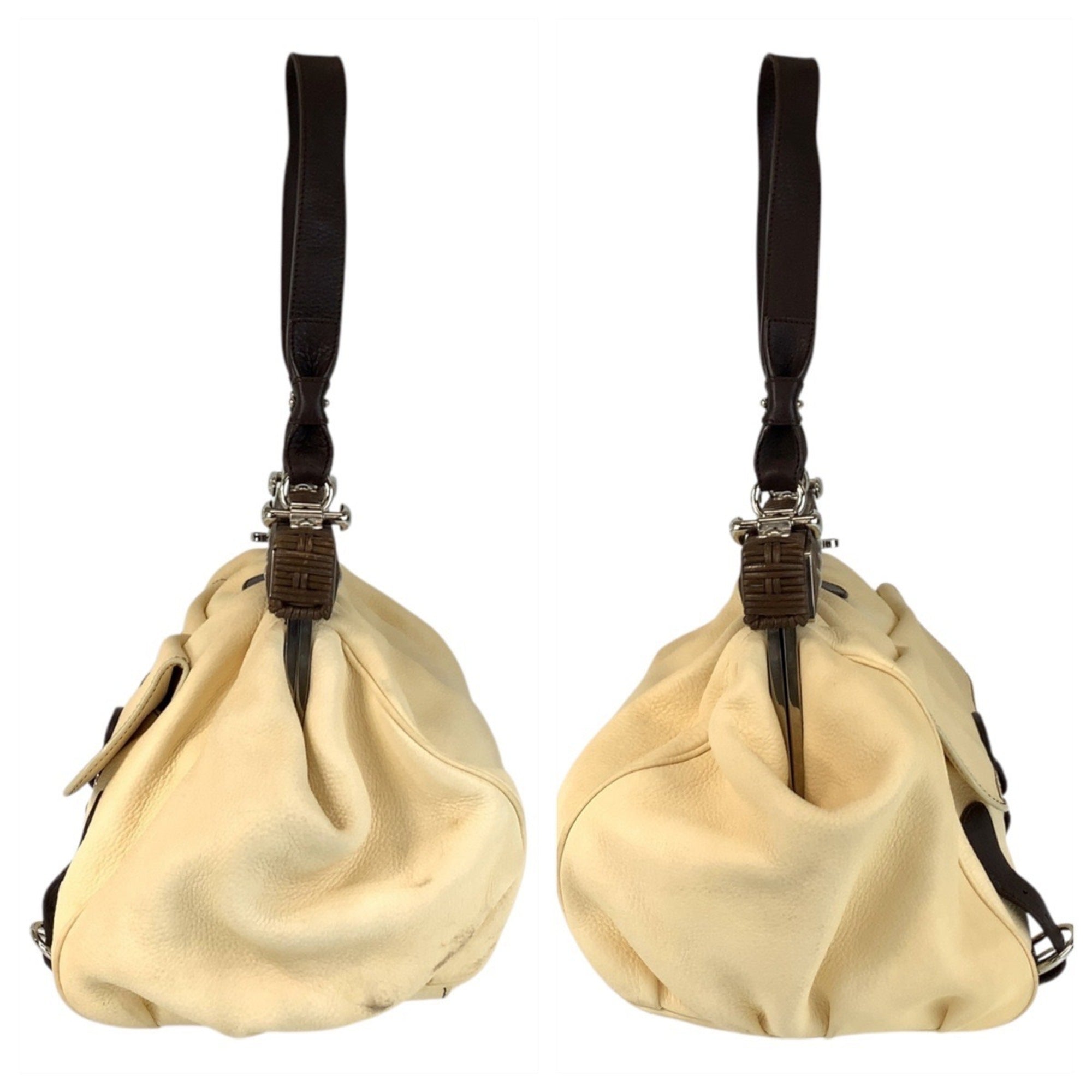 Salvatore Ferragamo Beige Ivory Leather Handbag Shoulder Bag (Pre-Owned)