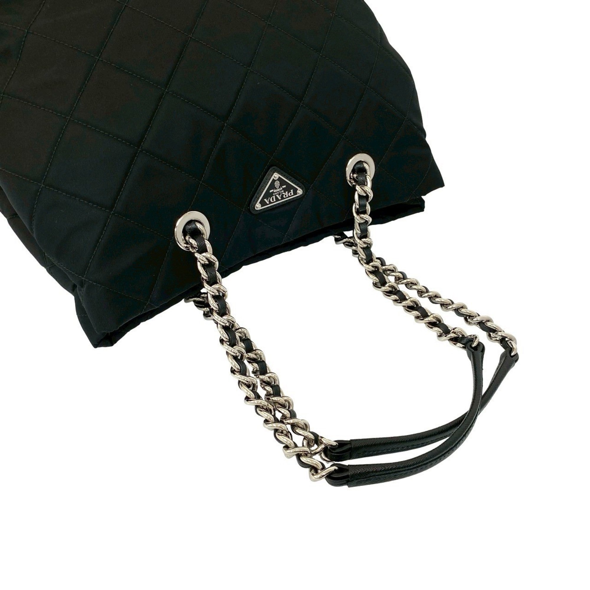Prada Black Nylon Leather Shoulder Bag Tote Bag (Pre-Owned)