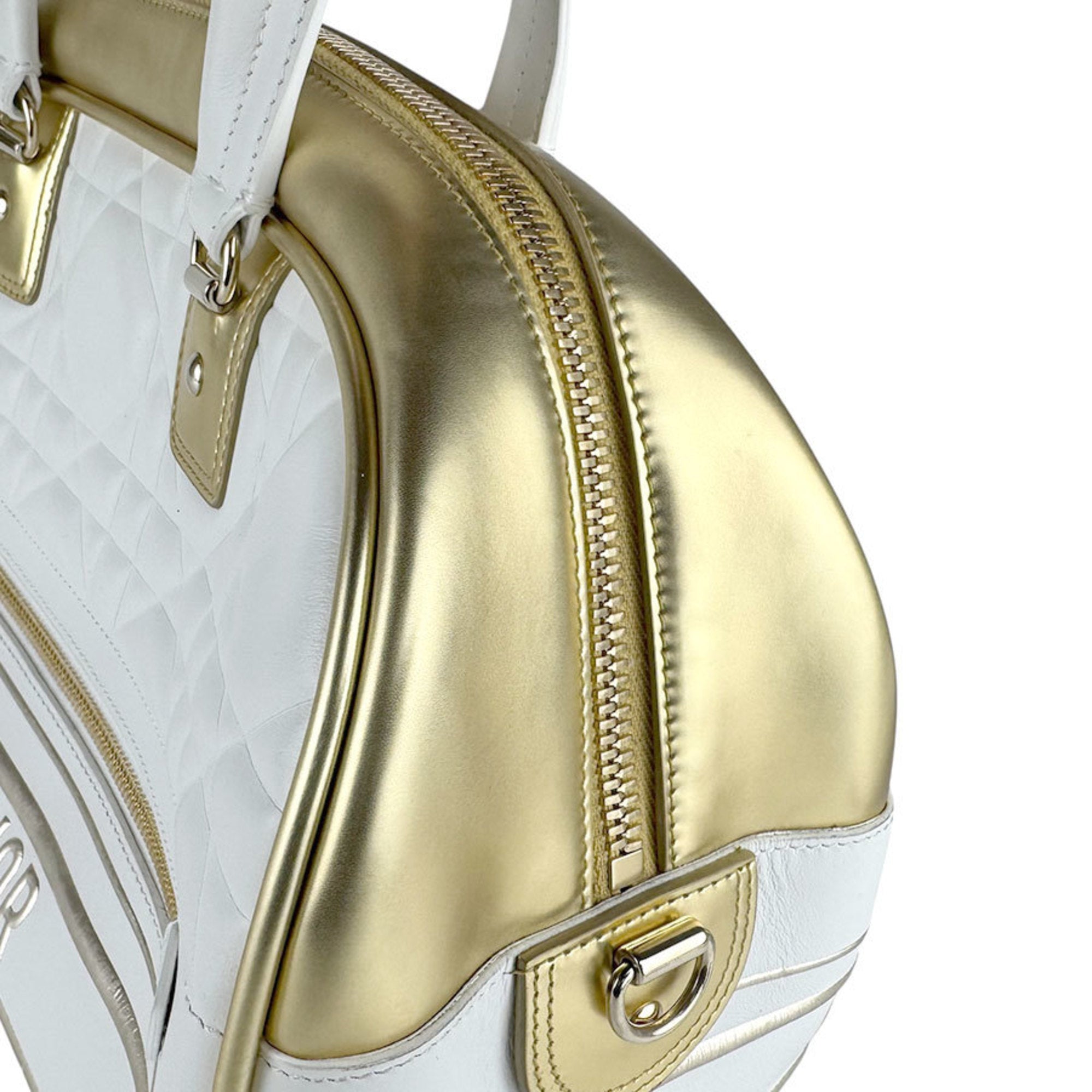 Christian Dior Gold White Leather Handbag Shoulder Bag (Pre-Owned)