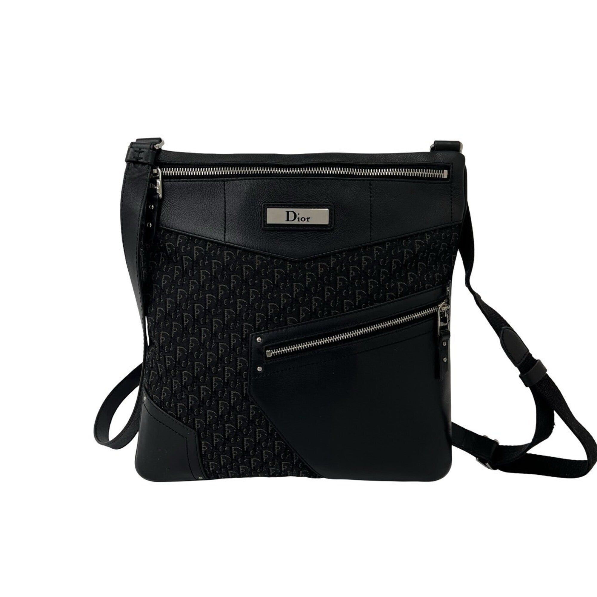 Christian Dior Black Leather Canvas Shoulder Bag (Pre-Owned)