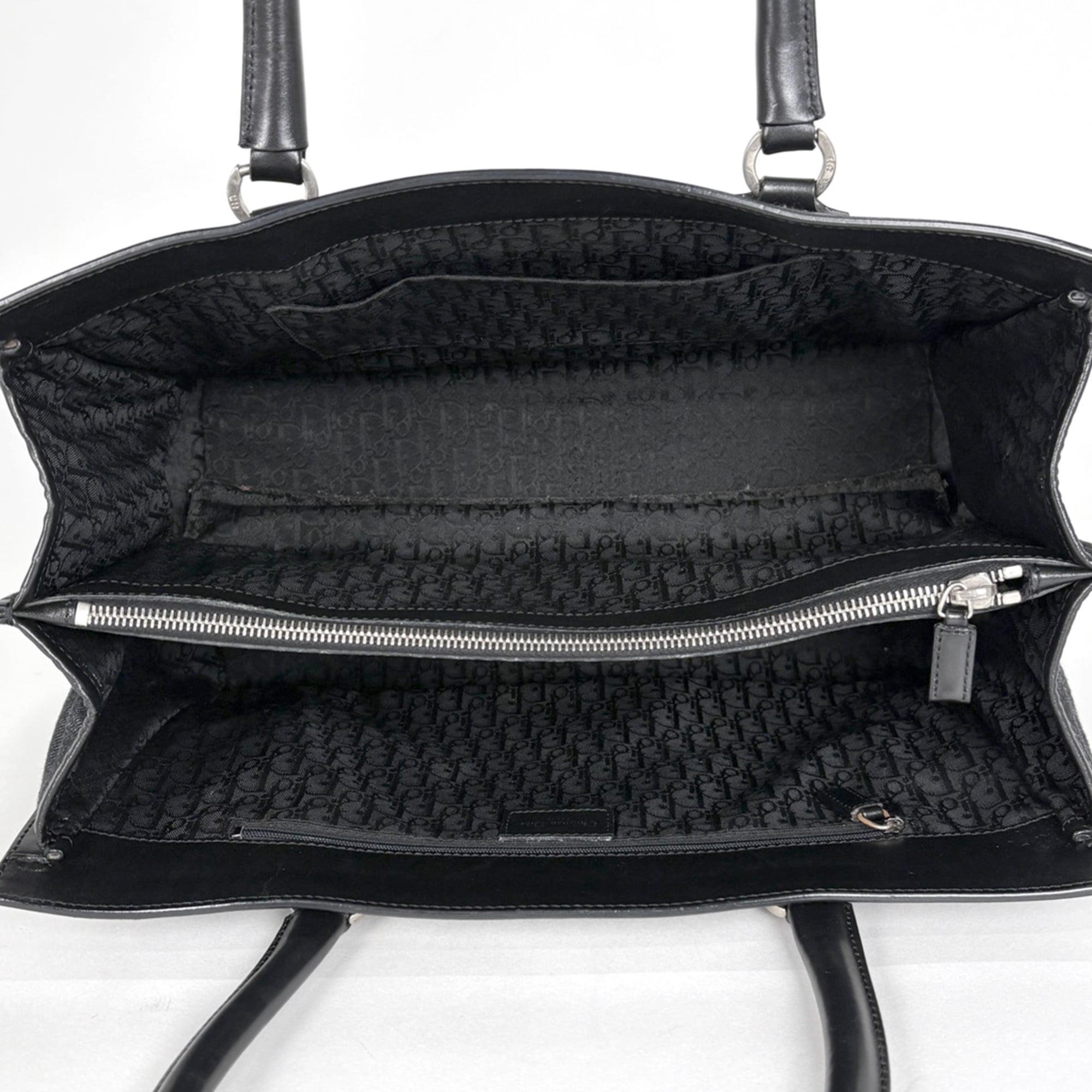 Christian Dior Black Denim Leather Handbag Tote Bag (Pre-Owned)