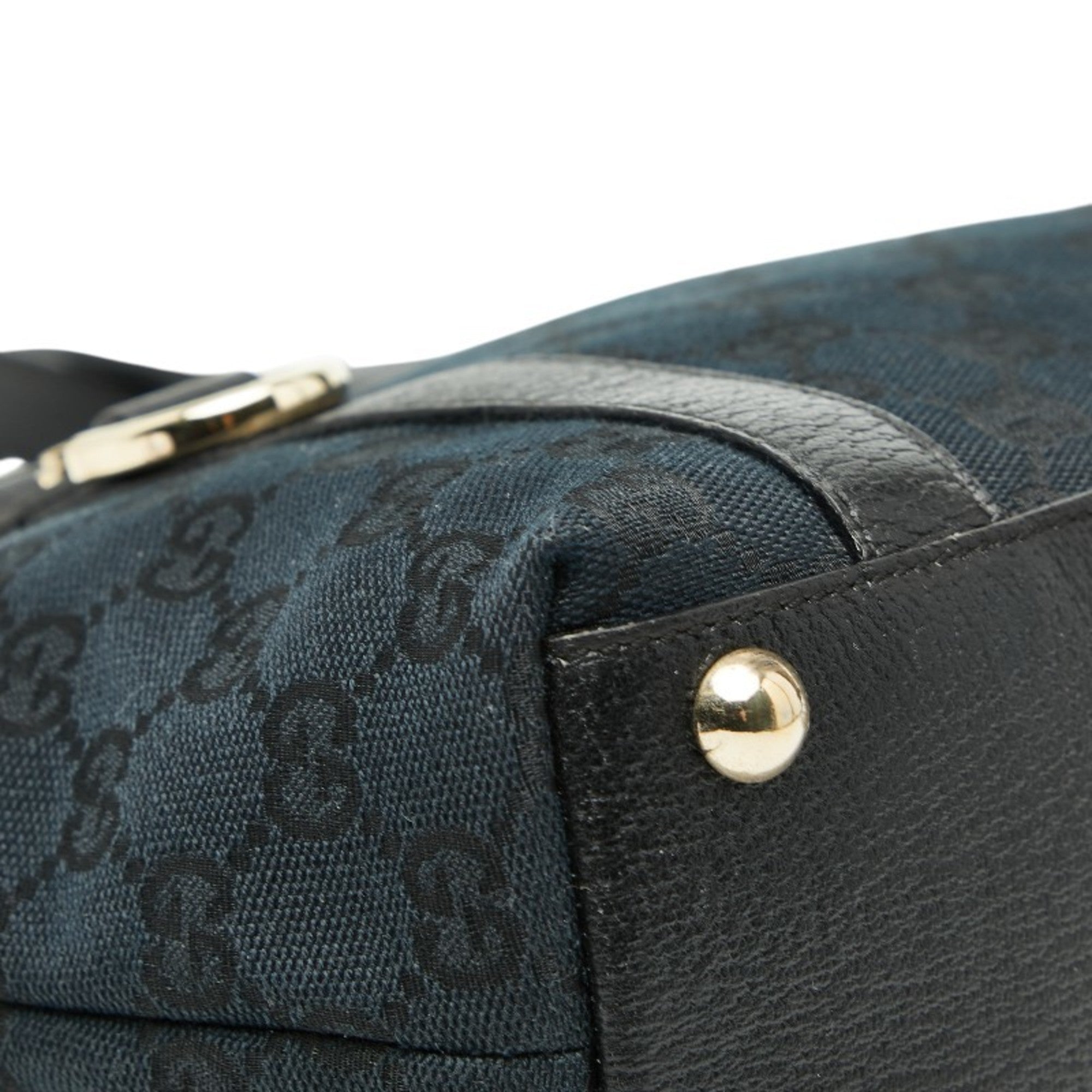 Gucci Abbey Black Gg Canvas Leather Handbag (Pre-Owned)
