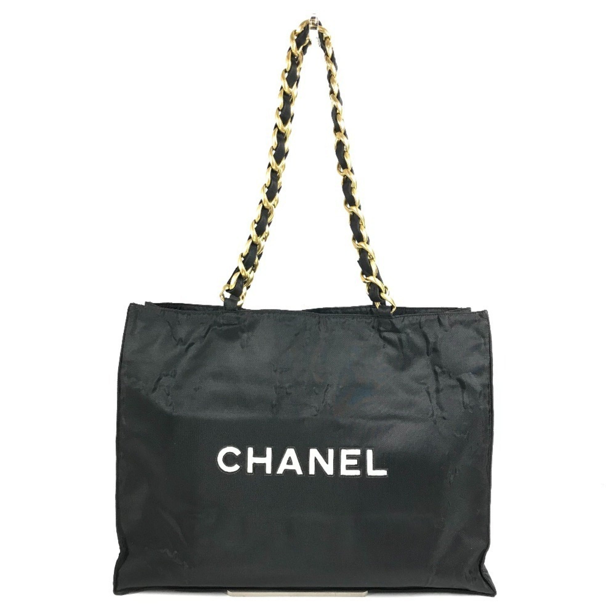 Chanel Black White Nylon Shoulder Bag Tote Bag (Pre-Owned)