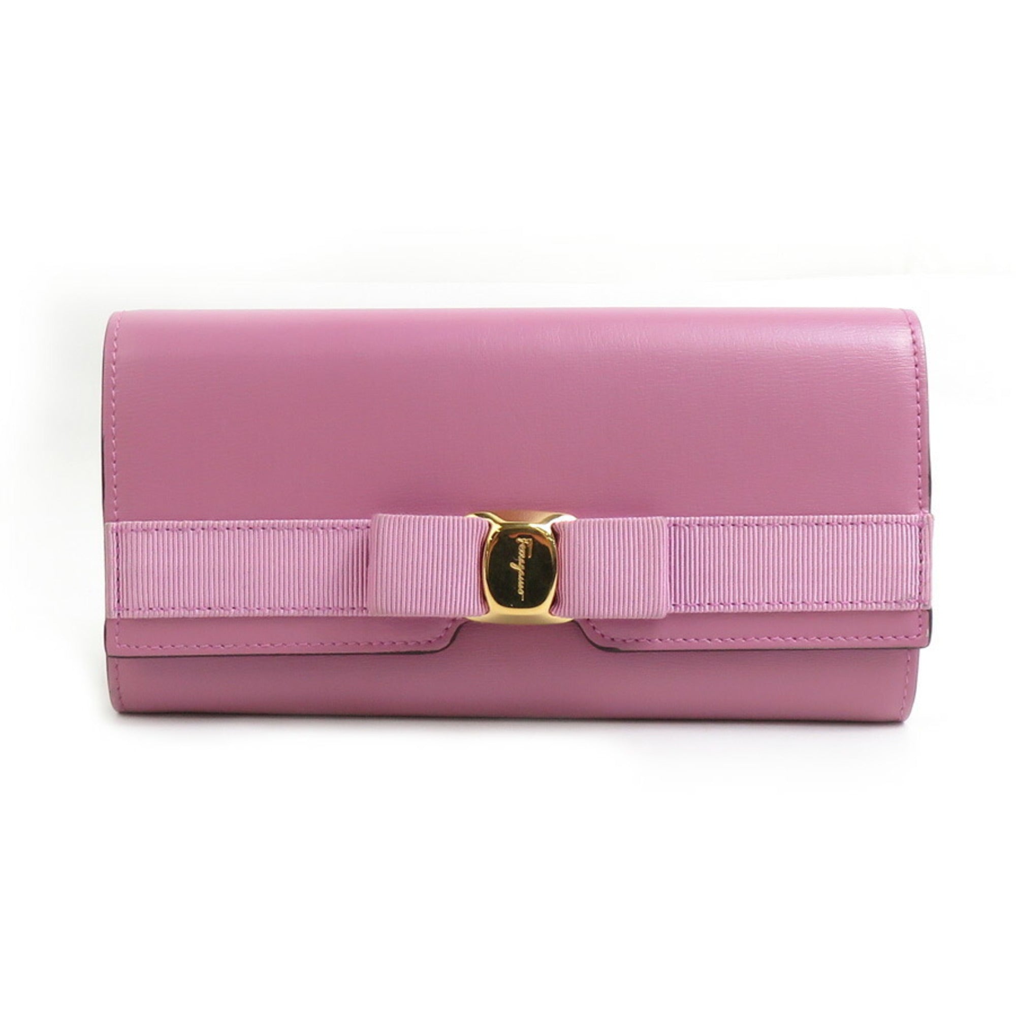 Salvatore Ferragamo Purple Leather Long Wallet (Tri-Fold) (Pre-Owned)
