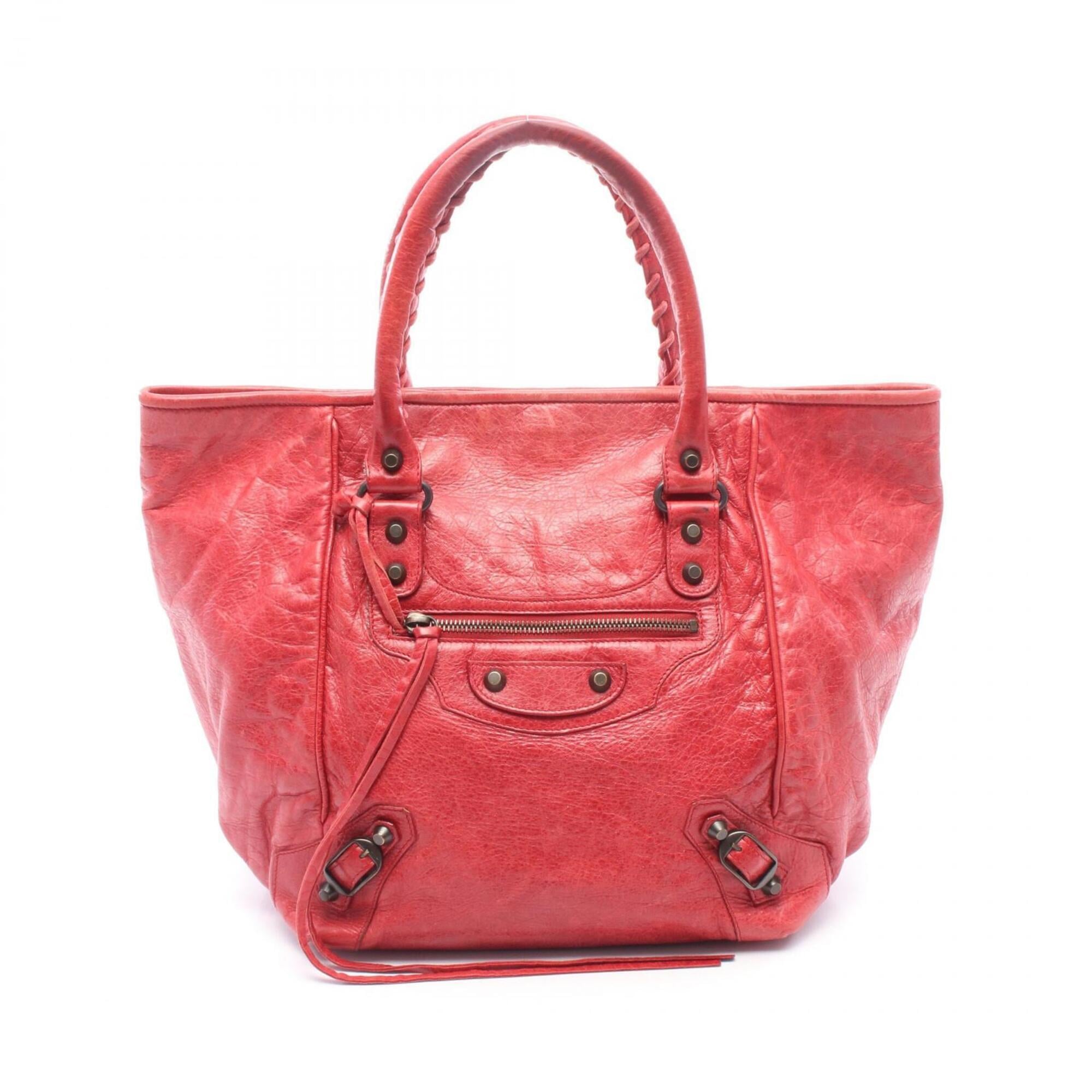 Balenciaga Red Color Leather Handbag Tote Bag (Pre-Owned)