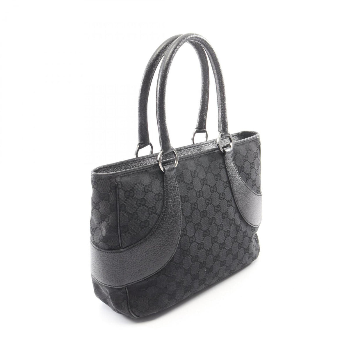 Gucci Black Gg Canvas Leather Handbag (Pre-Owned)