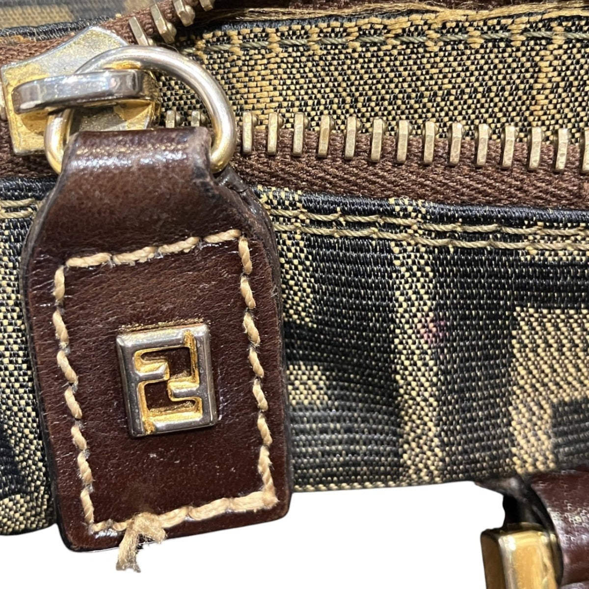 Fendi Beige Brown Canvas Leather Handbag (Pre-Owned)