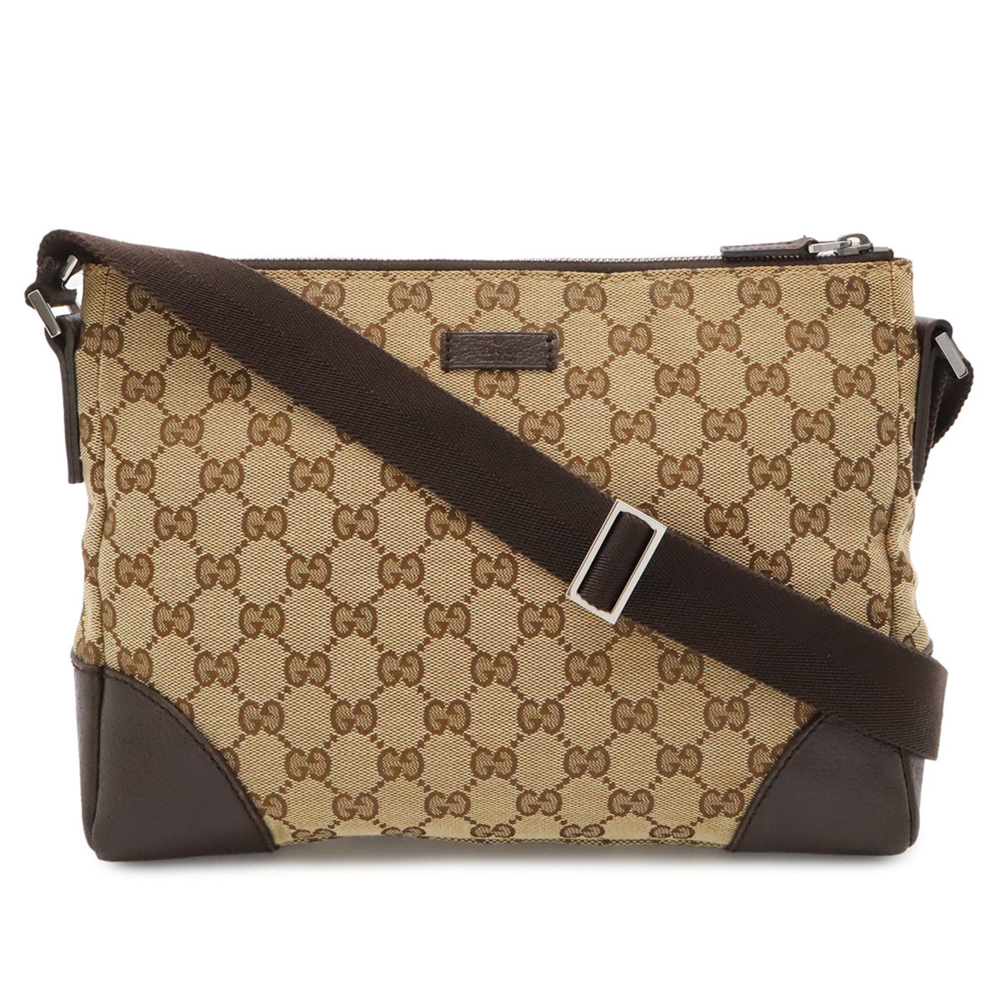 Gucci Gg Canvas Beige Dark Brown Khaki Gg Canvas Leather Handbag Shoulder Bag (Pre-Owned)