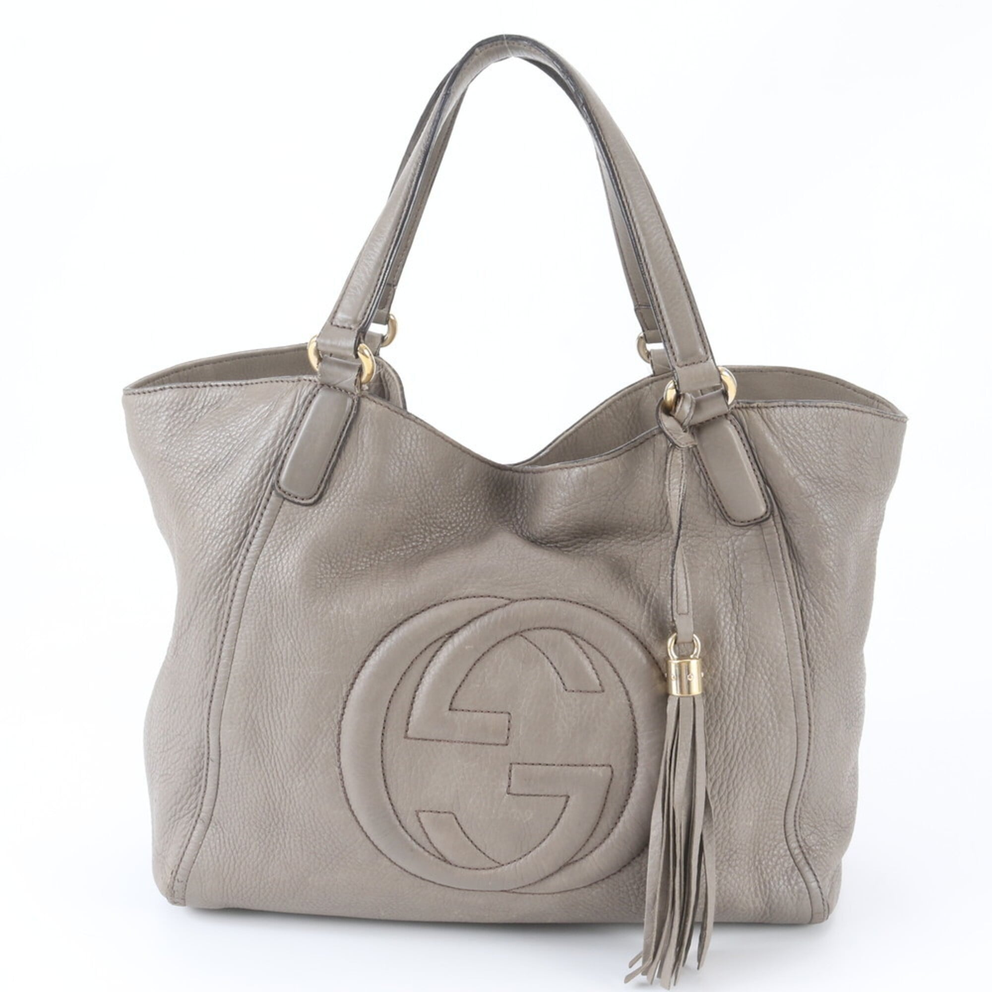 Gucci Soho Gray Beige Leather Handbag (Pre-Owned)