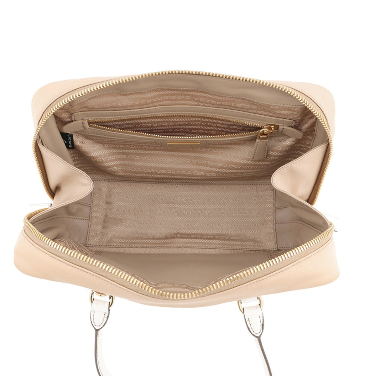 Prada Beige White Nylon Leather Handbag Shoulder Bag (Pre-Owned)