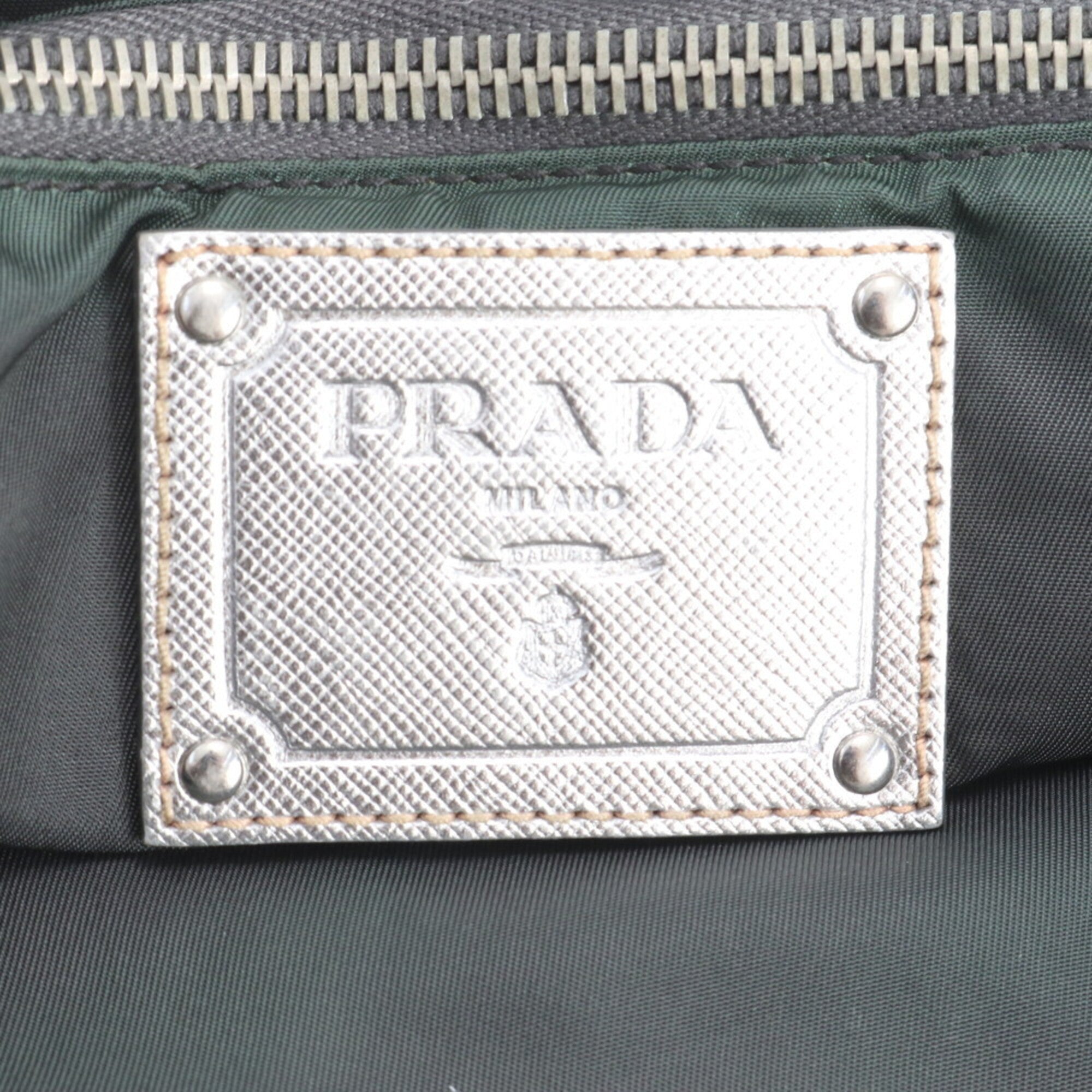 Prada Green Nylon Leather Handbag Shoulder Bag Tote Bag (Pre-Owned)