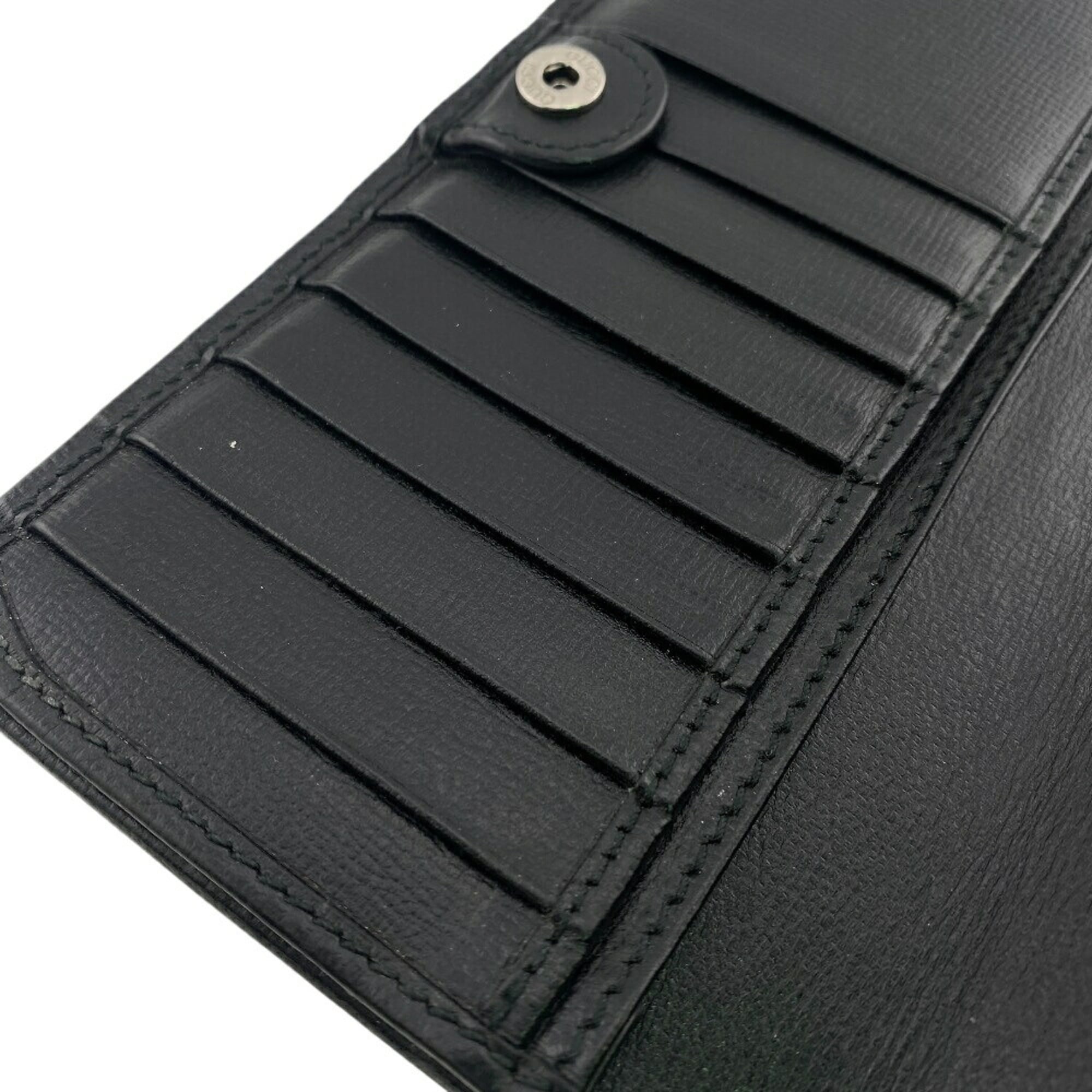 Gucci Gg Supreme Black Leather Long Wallet (Bi-Fold) (Pre-Owned)
