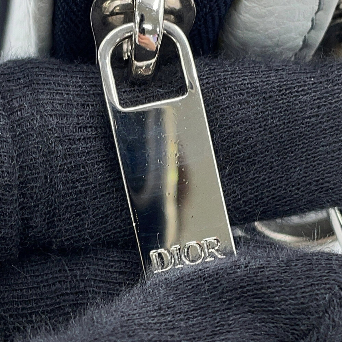 Christian Dior Gray Navy Leather Shoulder Bag (Pre-Owned)