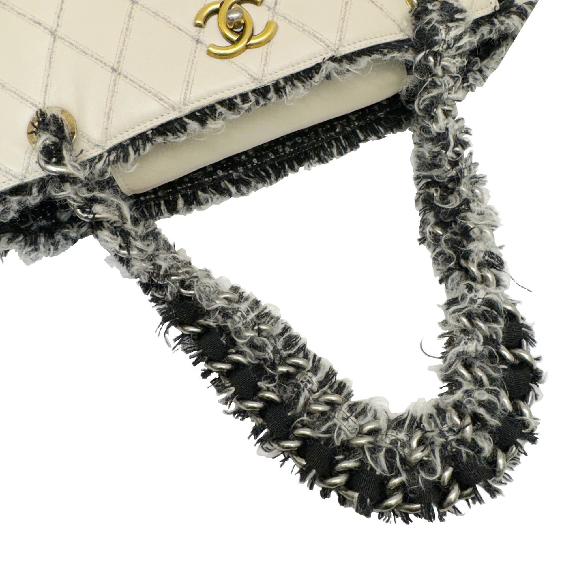 Chanel Beige Black Tweed Leather Tote Bag (Pre-Owned)