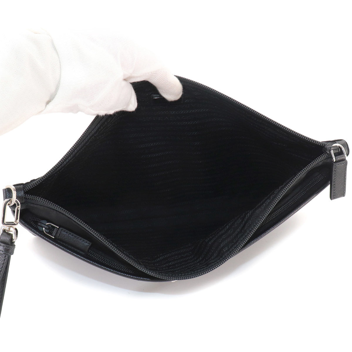Prada Black Nylon Leather Clutch Bag Handbag (Pre-Owned)