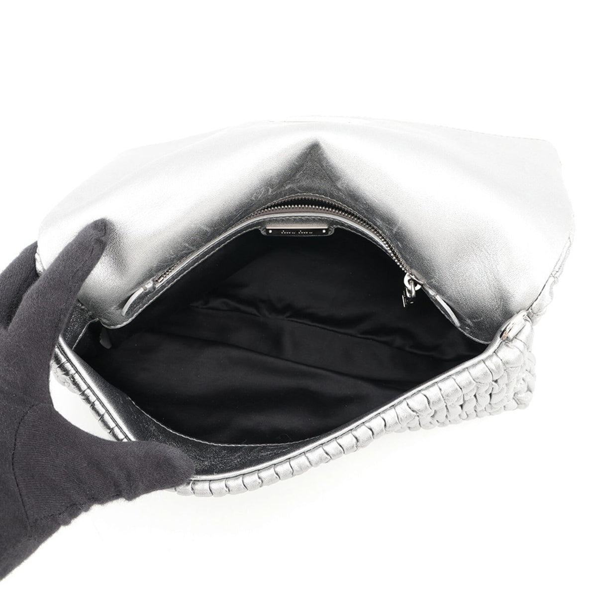 Miu Miu Matelasse Silver Shoulder Bag (Pre-Owned)