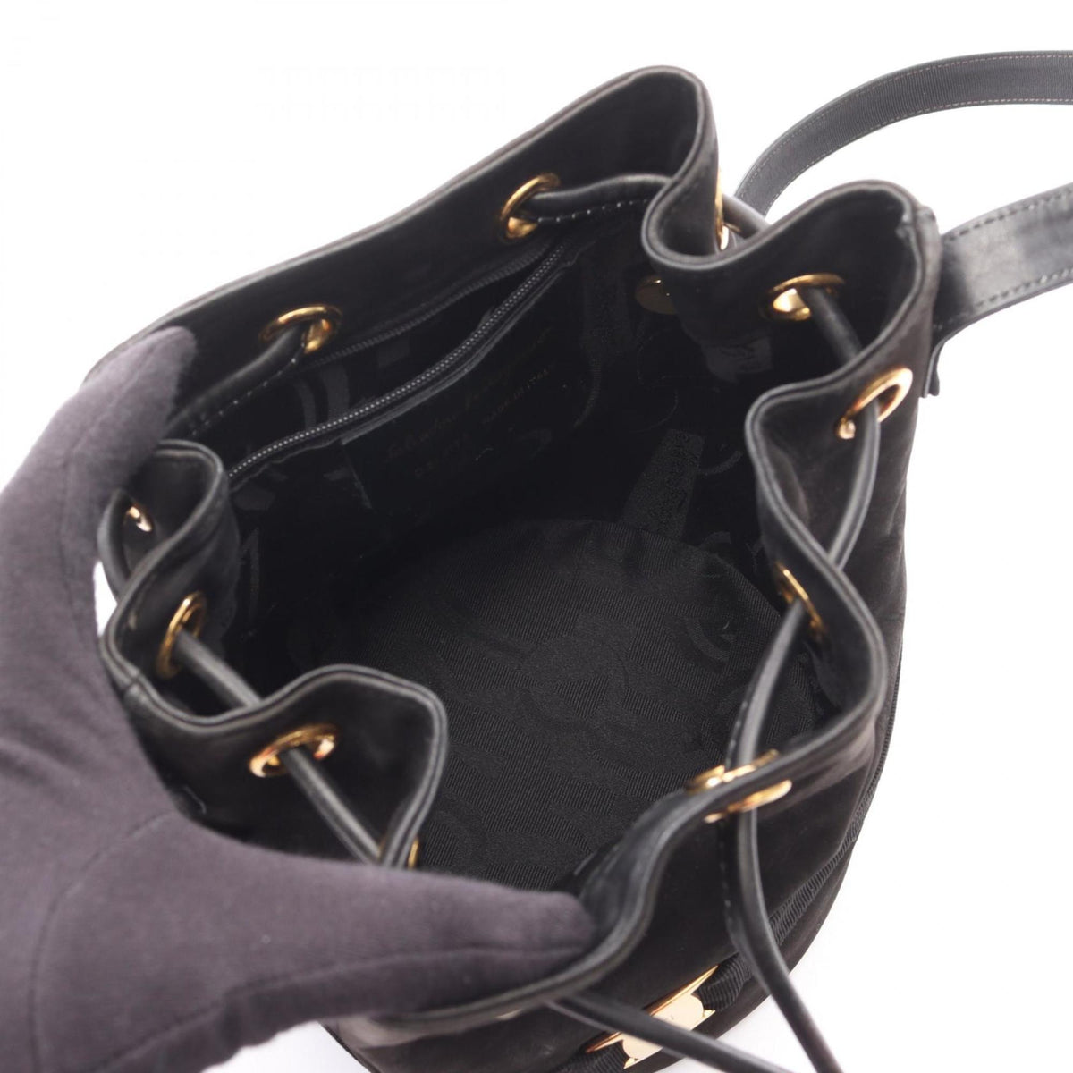 Salvatore Ferragamo Vara Black Suede Shoulder Bag (Pre-Owned)