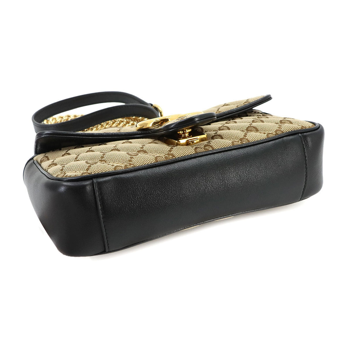 Gucci Gg Marmont Beige Black Gg Canvas Handbag Shoulder Bag (Pre-Owned)