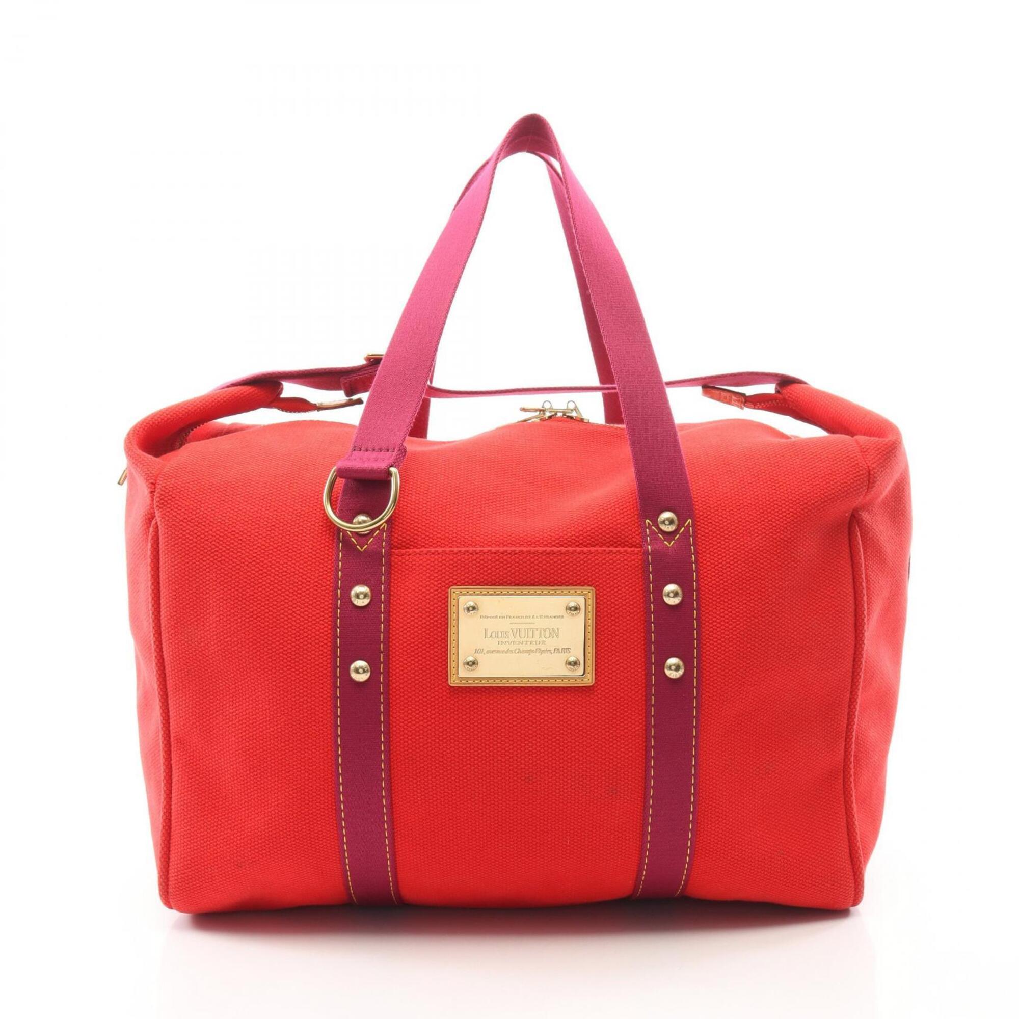 Louis Vuitton Red Color Rouge Canvas Boston Bag Handbag (Pre-Owned)