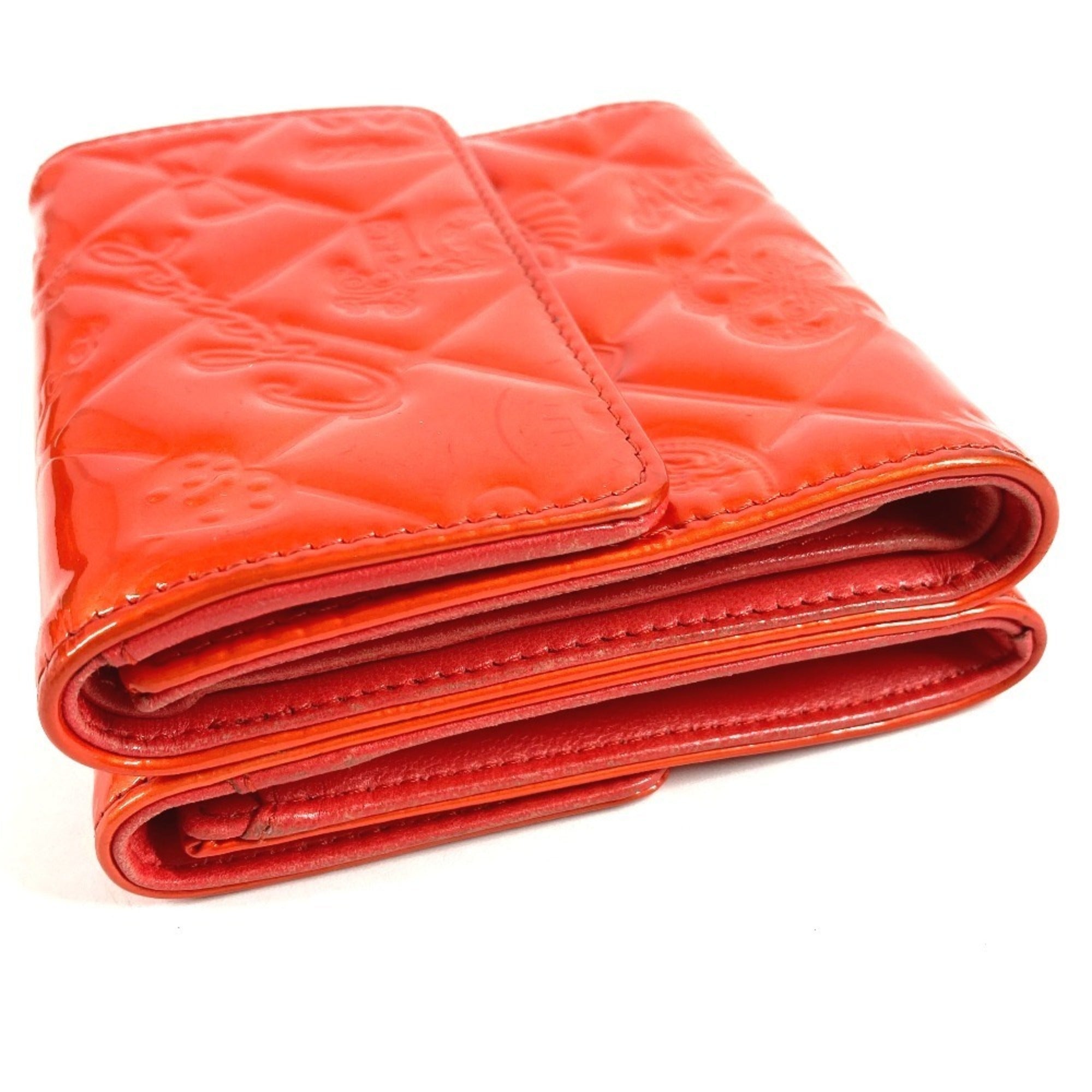 Chanel Orange Red Color Patent Leather Wallet (Tri-Fold) (Pre-Owned)