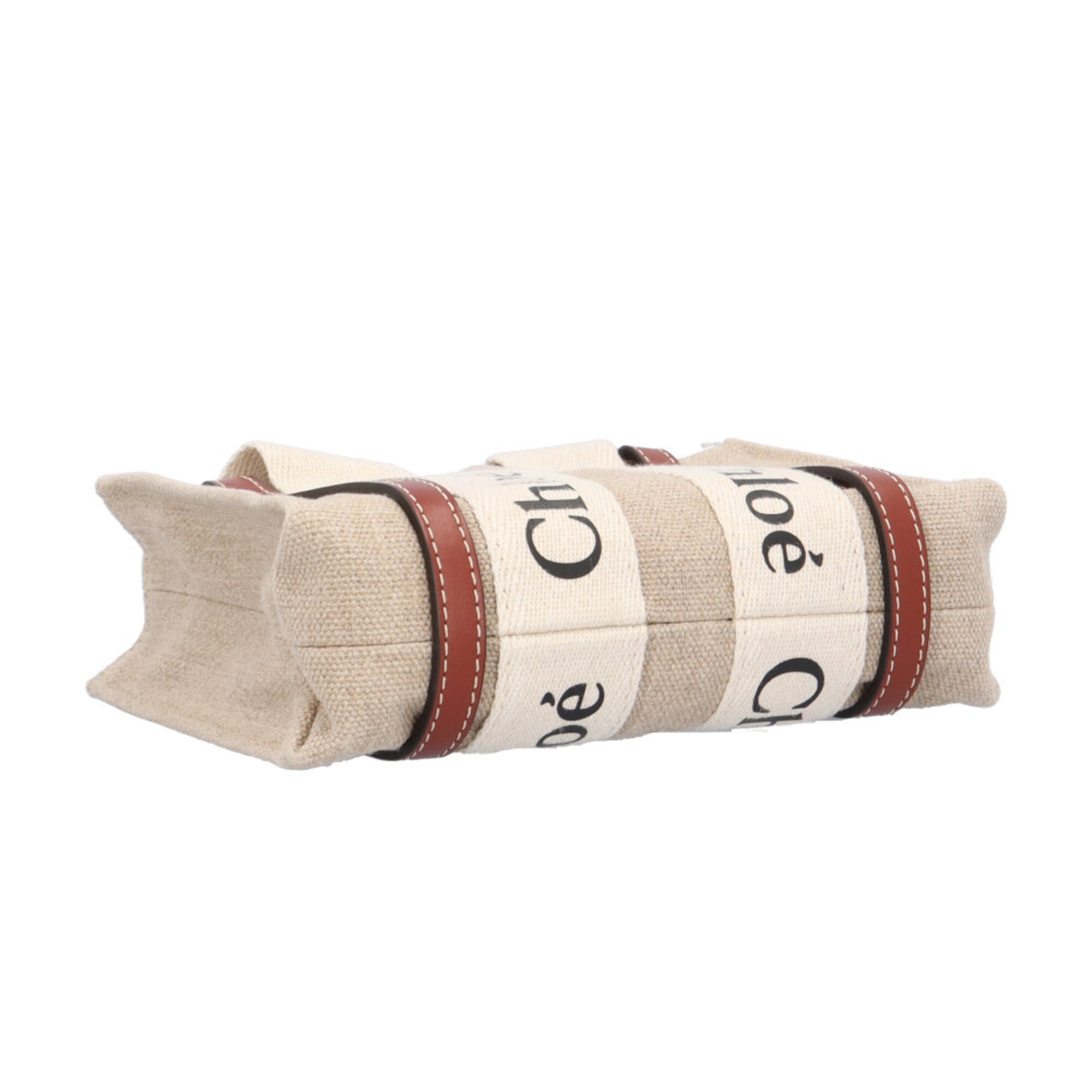 Chloé Brown White Linen Leather Shoulder Bag (Pre-Owned)